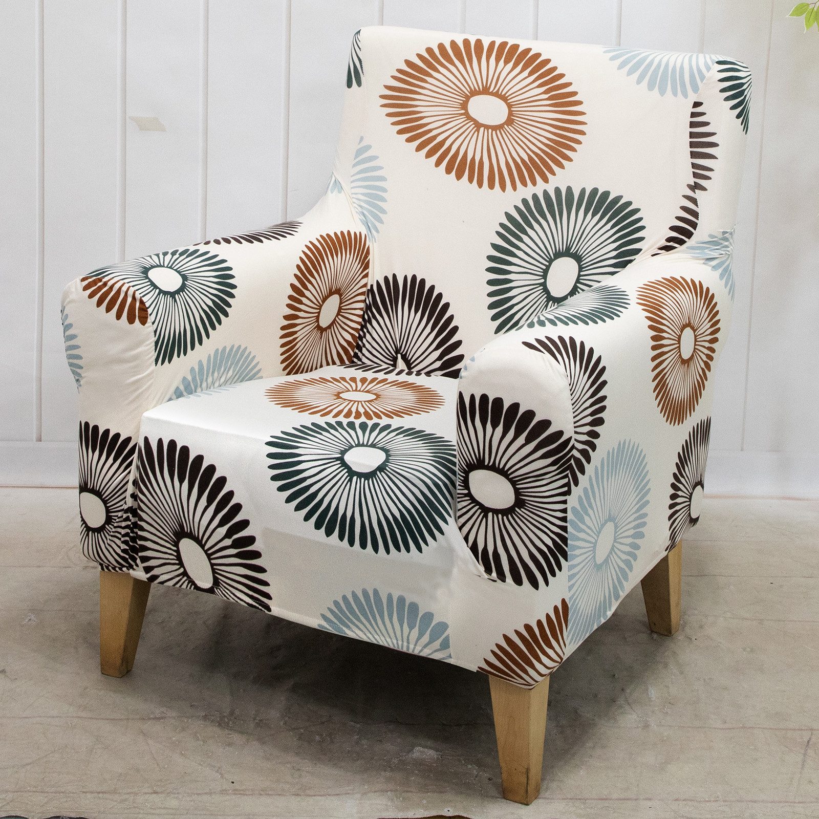 BTTO Sofahusse Sofabezug, Floral Sofaüberwurf Elastische Couchbezug,1 Sitzer, waschbarer, mit Armlehne, Protector für Holz Armstuhl