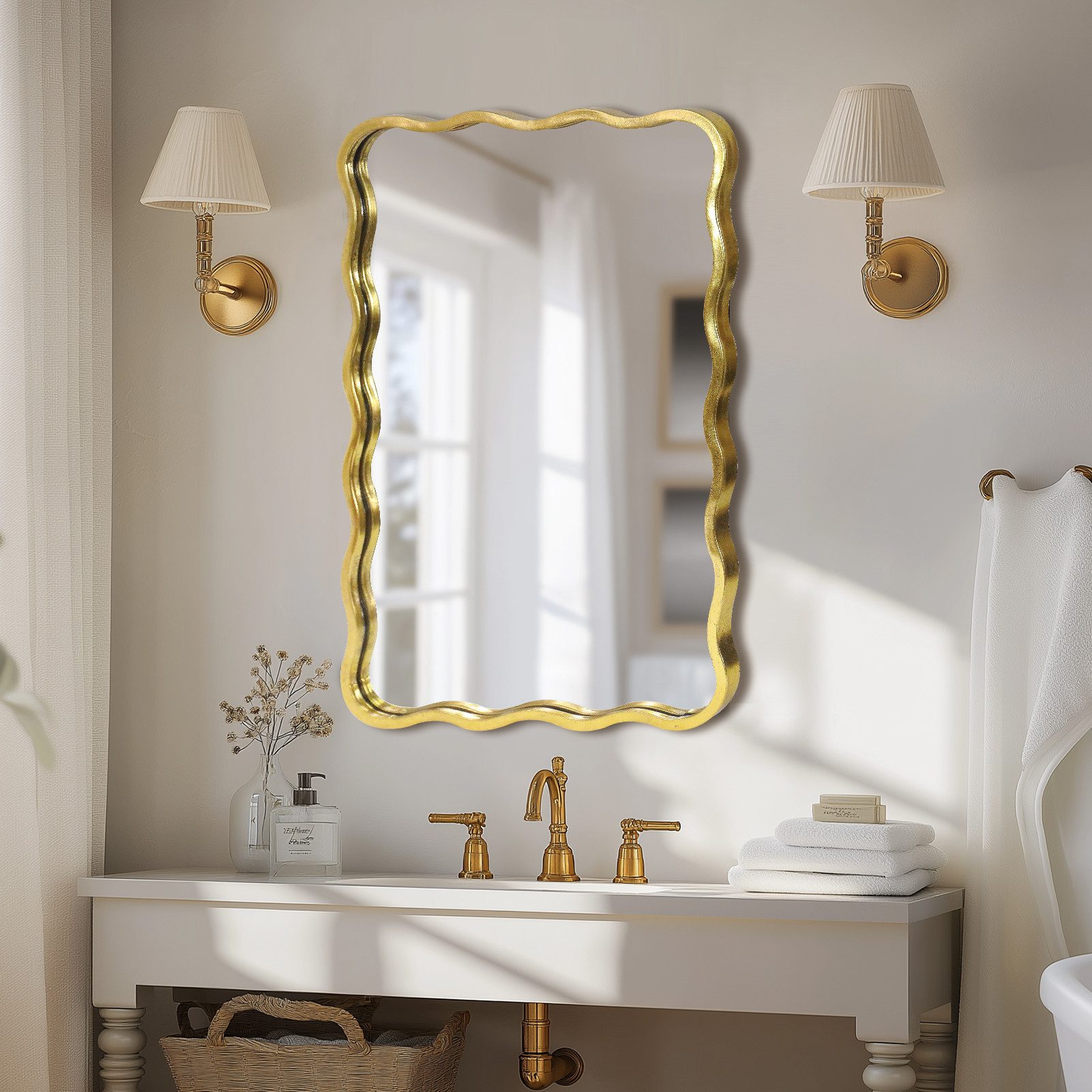 G-LEAF Wandspiegel mit Wellen-Design, eleganter Eisenrahmen günstig online kaufen