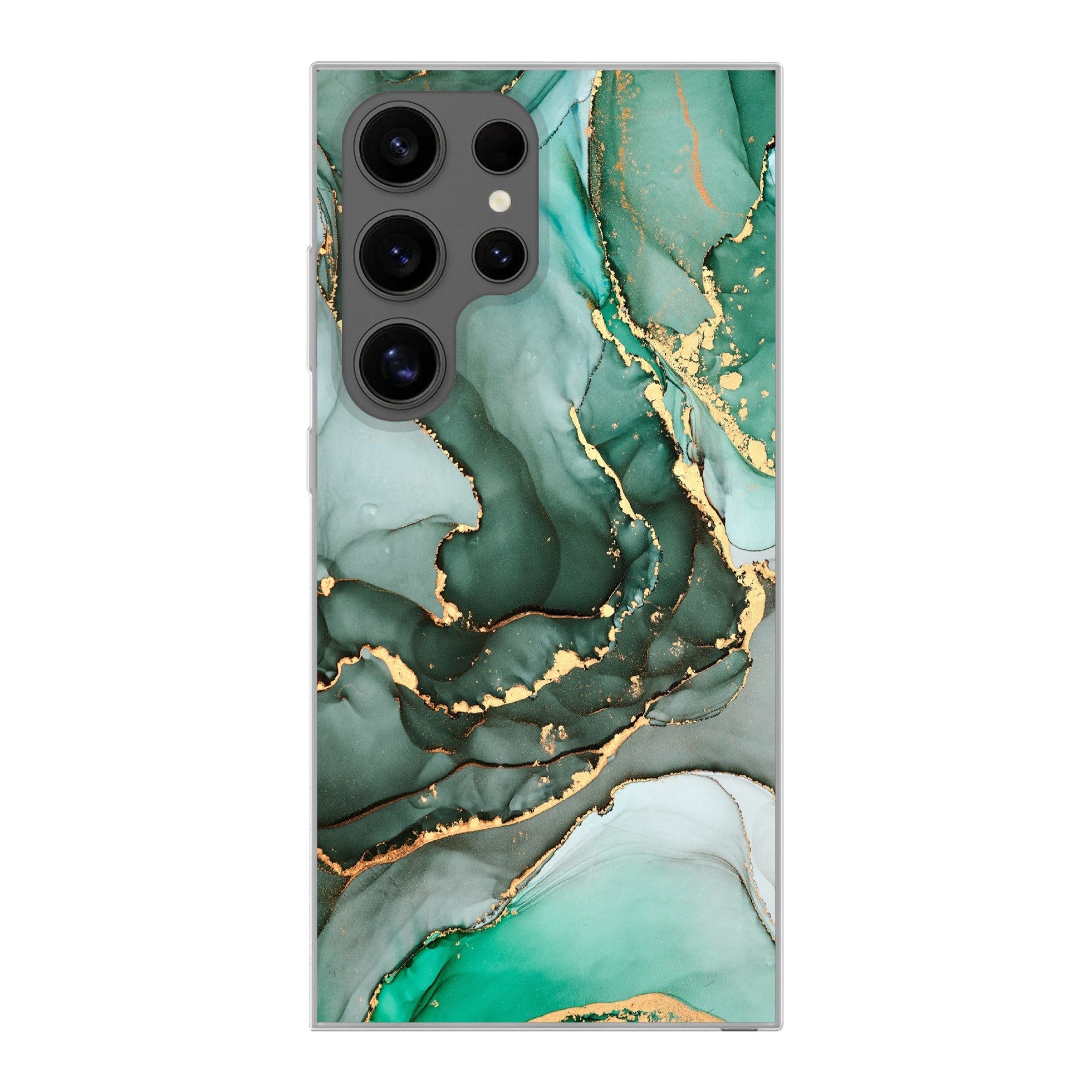 MuchoWow Handyhülle für Samsung Galaxy S24 Ultra Gold - Marmor - Grün - Luxus - Marmoropti, Phone Case, Silikon, Schutzhülle Dünn