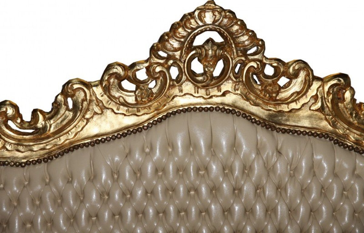 Gold Barock 3-Sitzer Padrino / Stil Möbel Creme - Casa Lederoptik 3er Master Sofa Antik