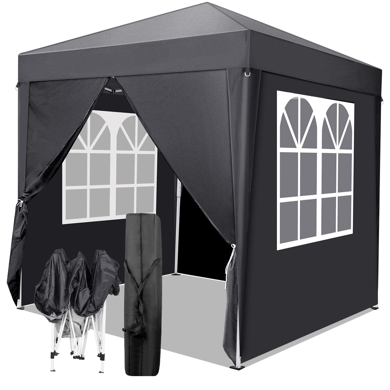 LALAHO Faltpavillon Partyzelt Pop Up Pavillon 2x2m,mit 4 Seitenwänden Gartenpavillon, mit 4 Seitenteilen, höhenverstellbar,mit Tragetasche,für Garten Festival, UV Schutz 50+