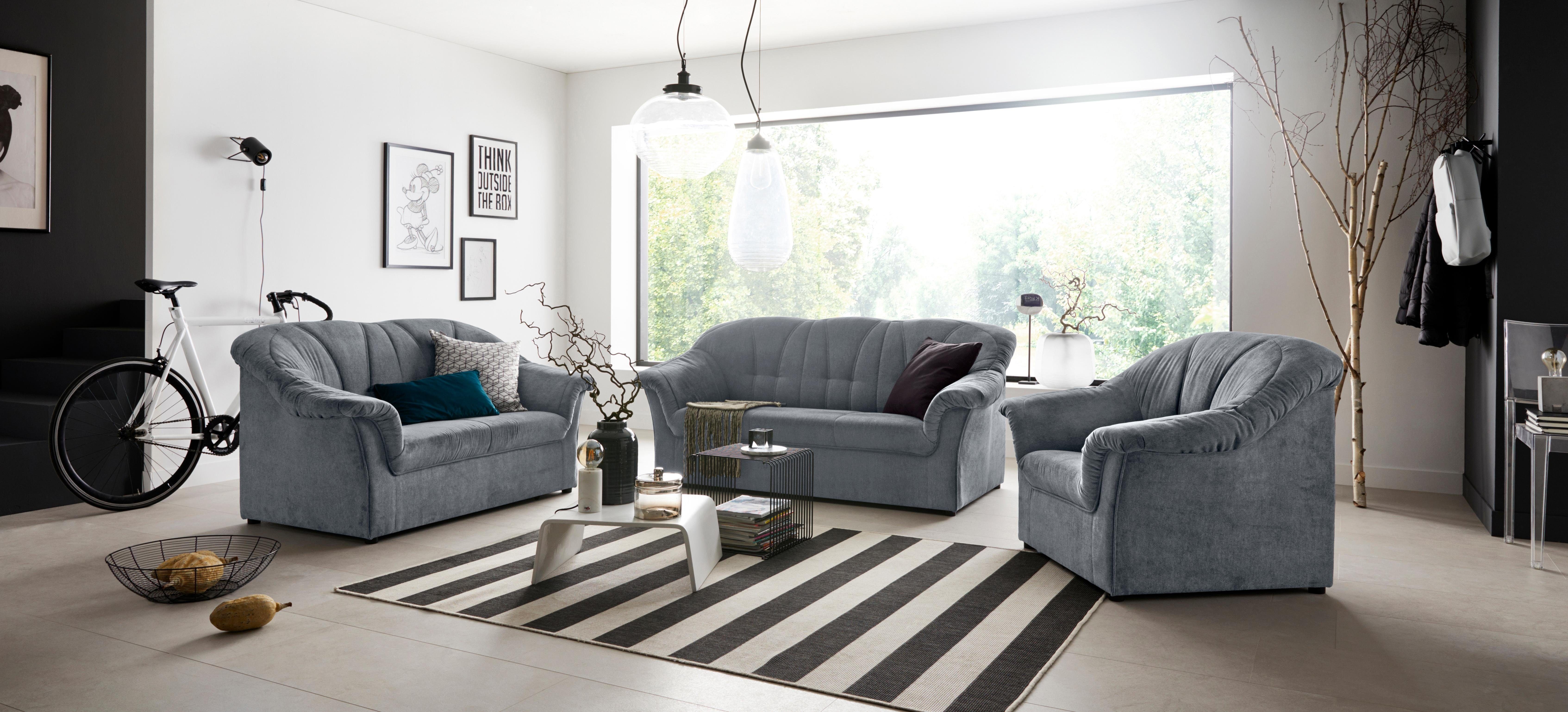 DOMO collection 3-Sitzer Pegnitz für kleine Räume, Breite 185cm, zeitlos, elegante Armlehnen, komfortabel