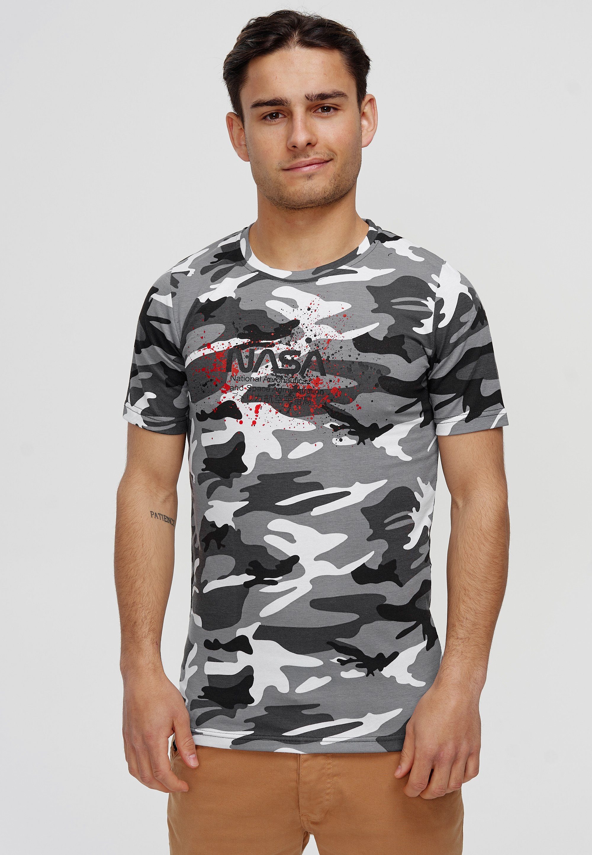OneRedox T-Shirt TS-3712C (Shirt Polo Casual Kurzarmshirt Fitness Tee, Freizeit Weiß Camo 1-tlg)