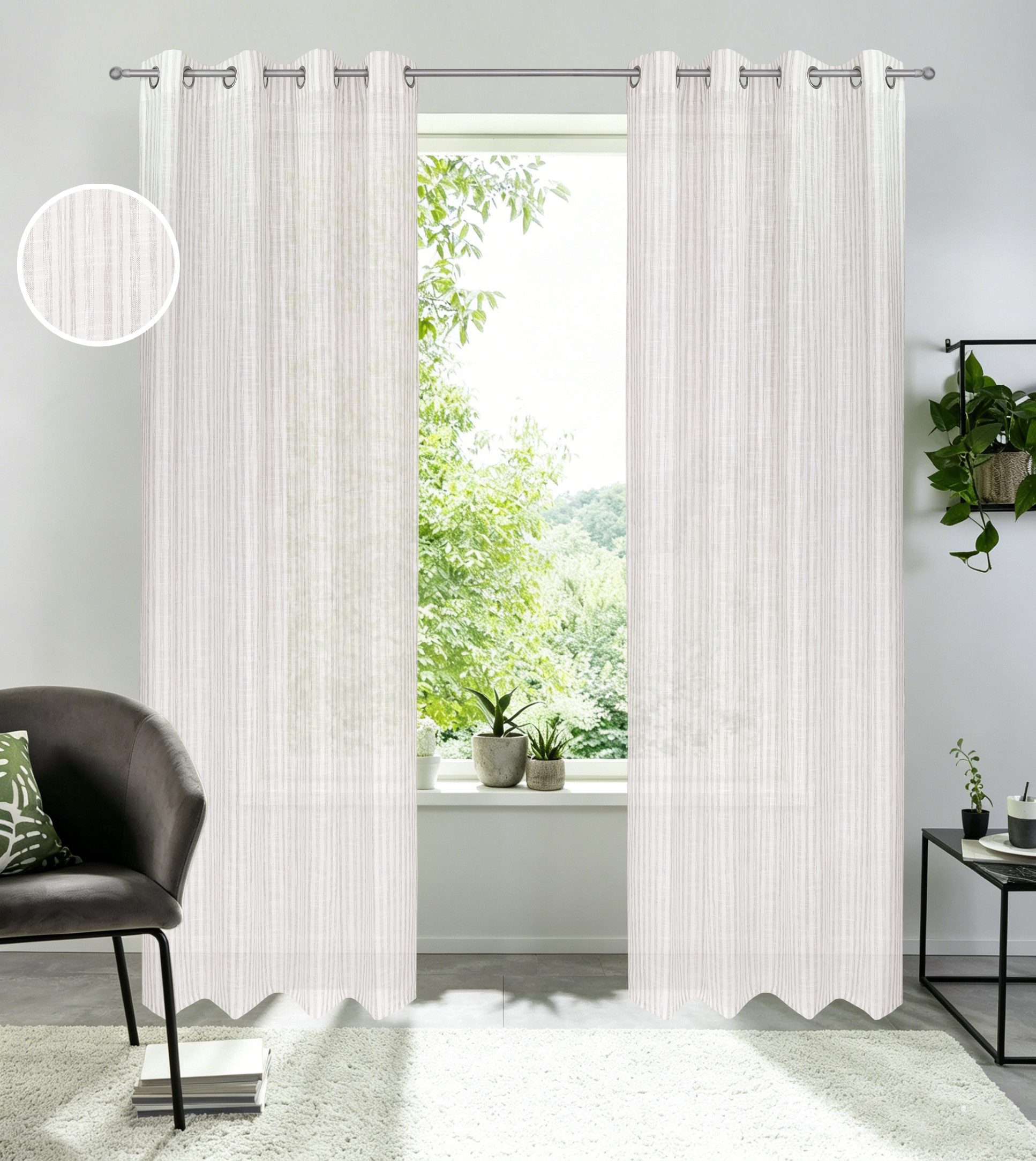 OTTO home Gardine Marric (1 St), Ösen, halbtransparent, halbtransparent, Leinenoptik mit Streifen, verschiedene Größen