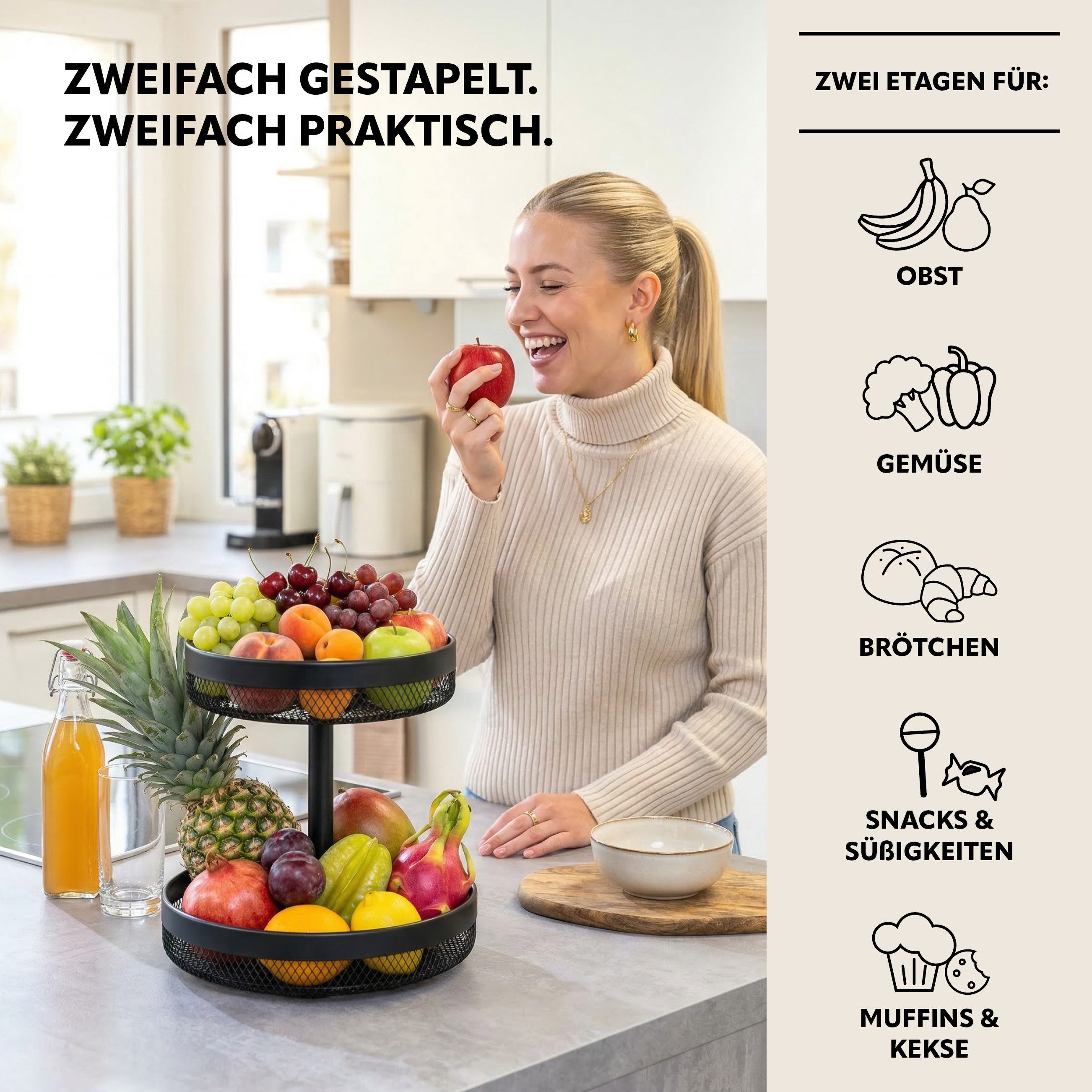 eluno Obstschale rund 2-stöckig, Ø 25 cm und 30 cm, aus Metall, Metall