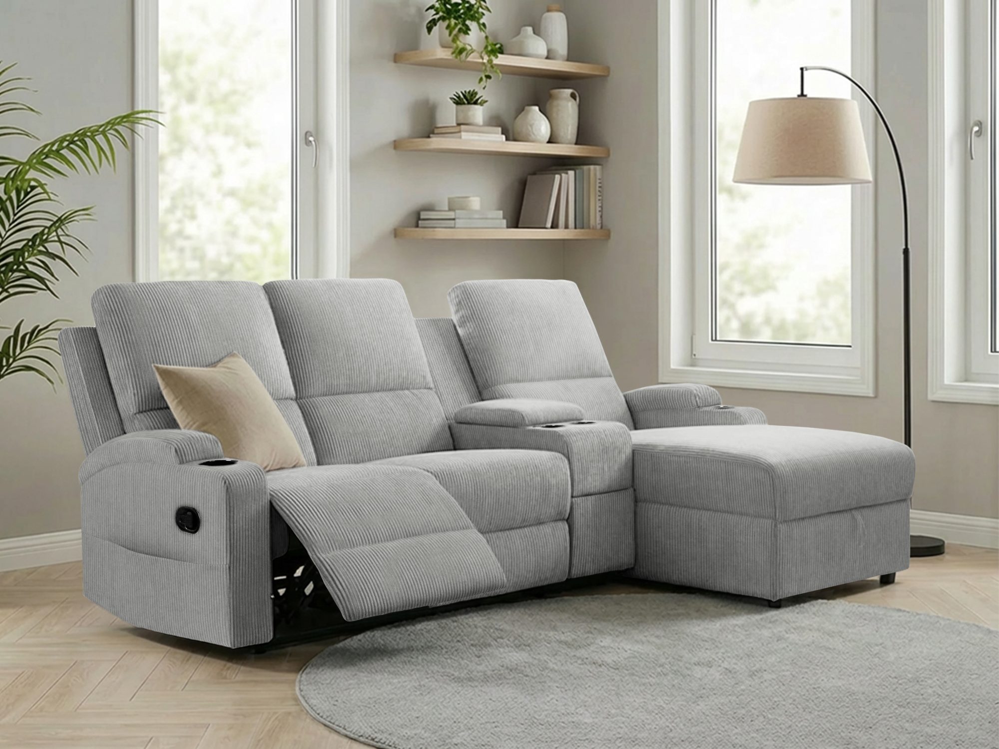 OTTO home Ecksofa NAPORI Multimediasofa, 3er Kinosessel XXL, L-Form, Cord, Kinosofa mit Relaxfunktion, Getränkehalter, Staufach und Staukasten