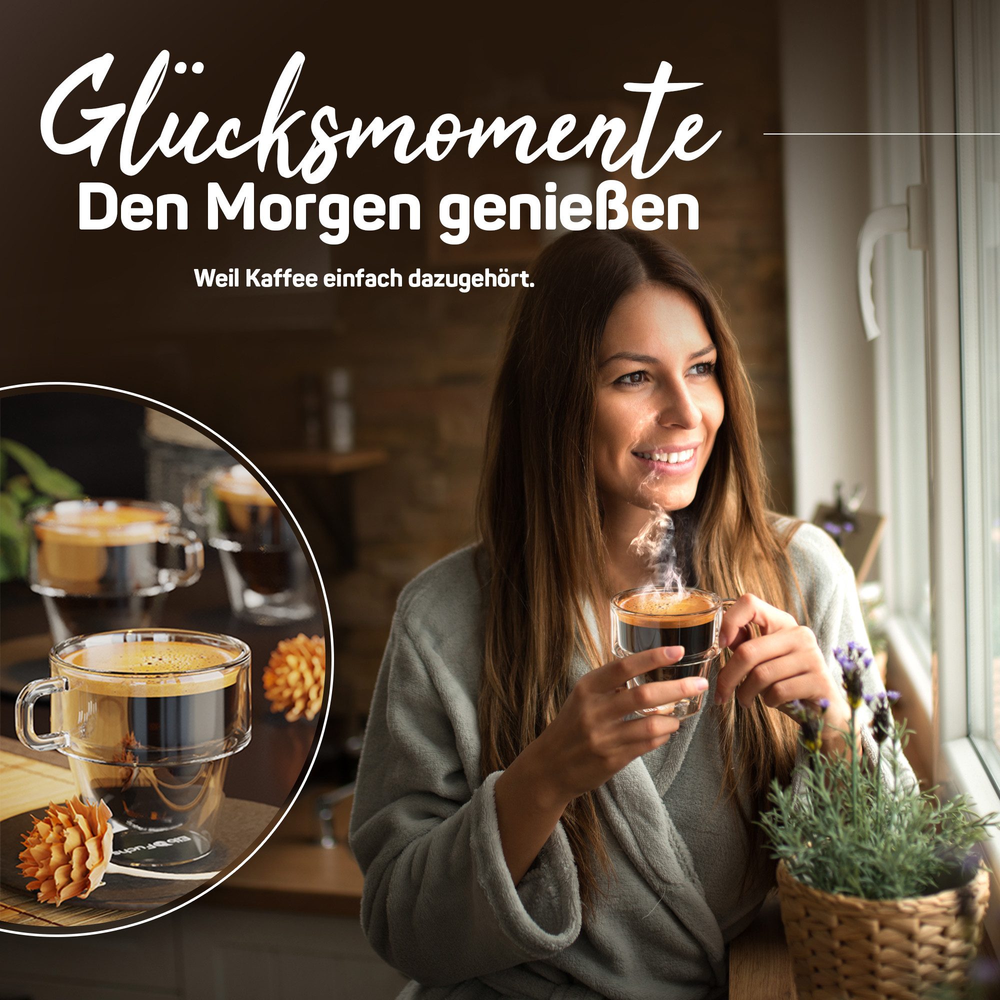 ElbFuchs Espressoglas Amsterdam, 150 ml, Borosilikatglas, 6-tlg., Doppelwandiger Thermoeffekt, mit Henkel, stapelbar