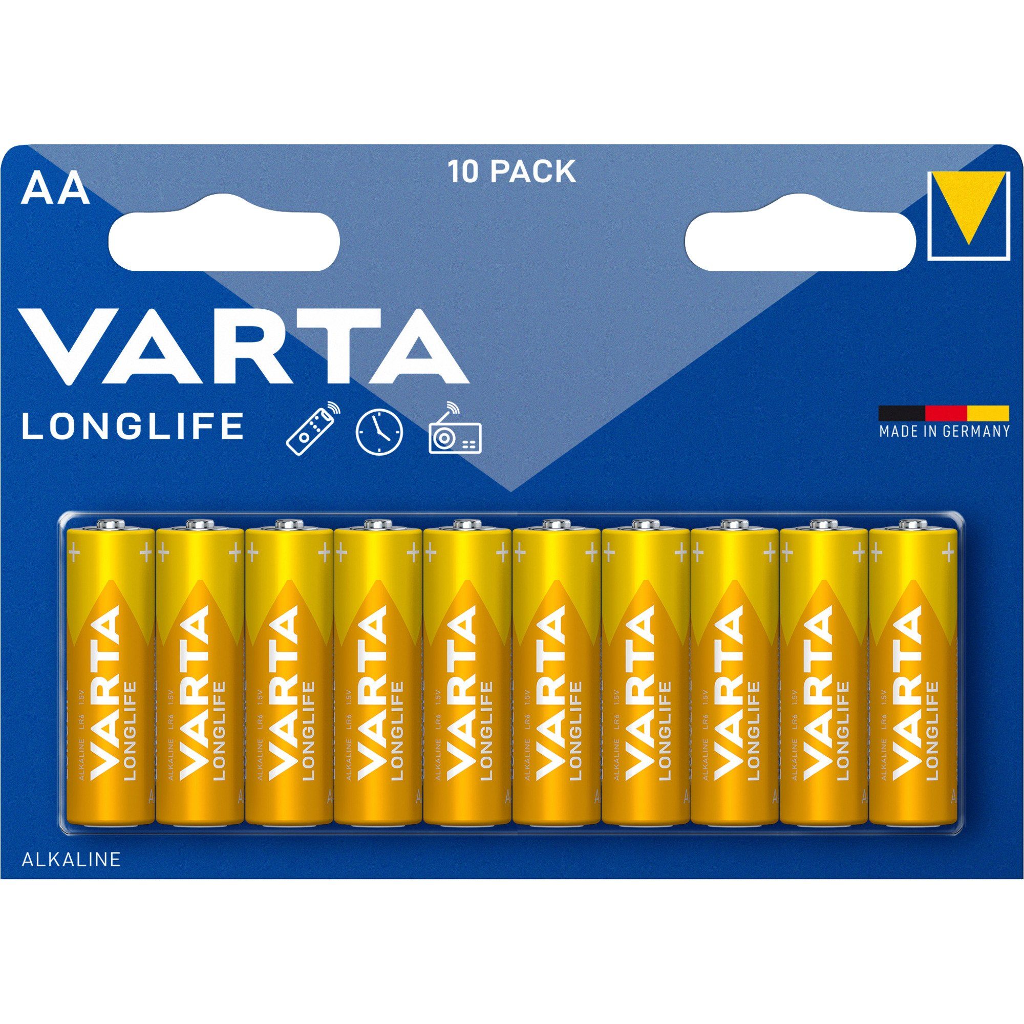 VARTA Longlife, Batterie, (10 Stück, AA) Batterie