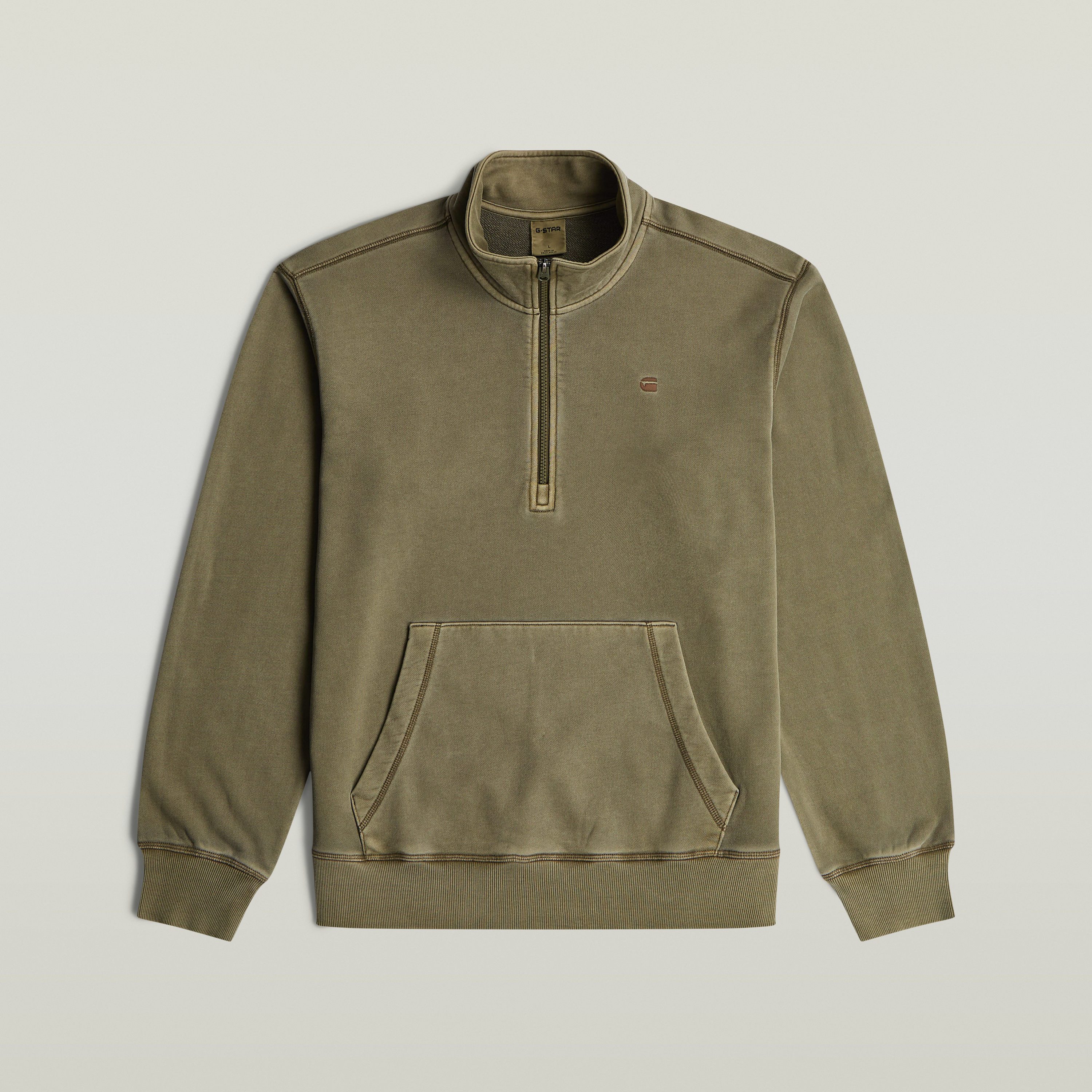 G-STAR Sweater Modern washed half zip sw ls mit Kängurutasche, Logodetail