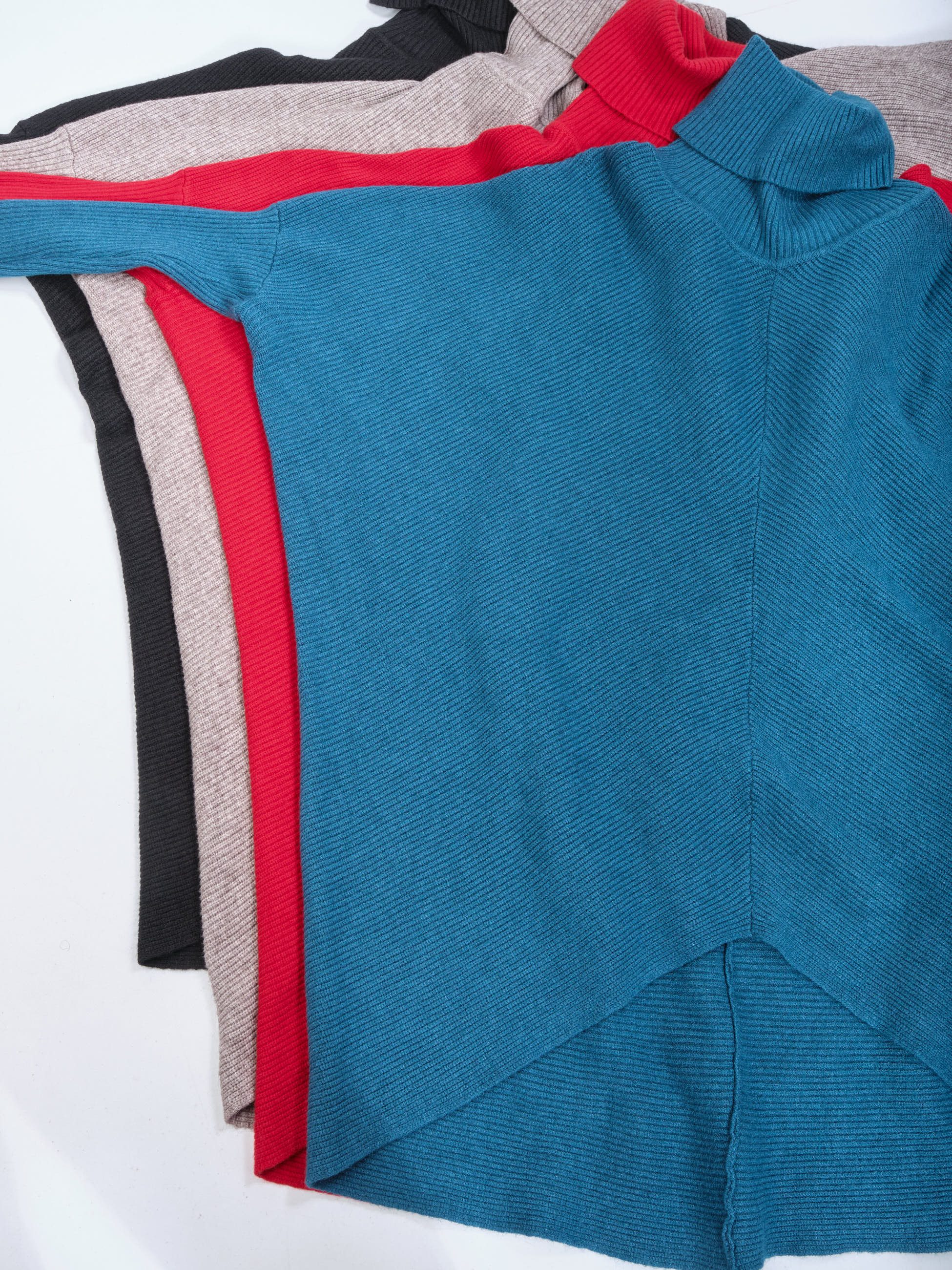 PEKIVESSA Longpullover Oversized langer Rollkragenpullover Damen Fledermausärmel (Einzelartikel, 1-tlg) hinten länger