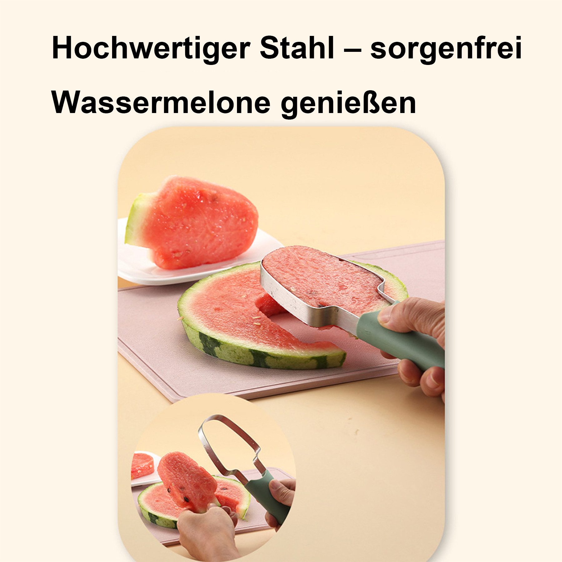 Mutig Obstschneider schneider,Melonenschneider Edelstahl,Wassermelonen Schneider, (3in-1 Wassermelonen-Gabelschneider,Melonen Würfel Wassermelonen Messer, Obst Schneidwerkzeug für Papaya, Drachenfrucht,Cantaloupe), Perfekt für Zuhause, Partys und Camping, Küchenhelfer für Obst