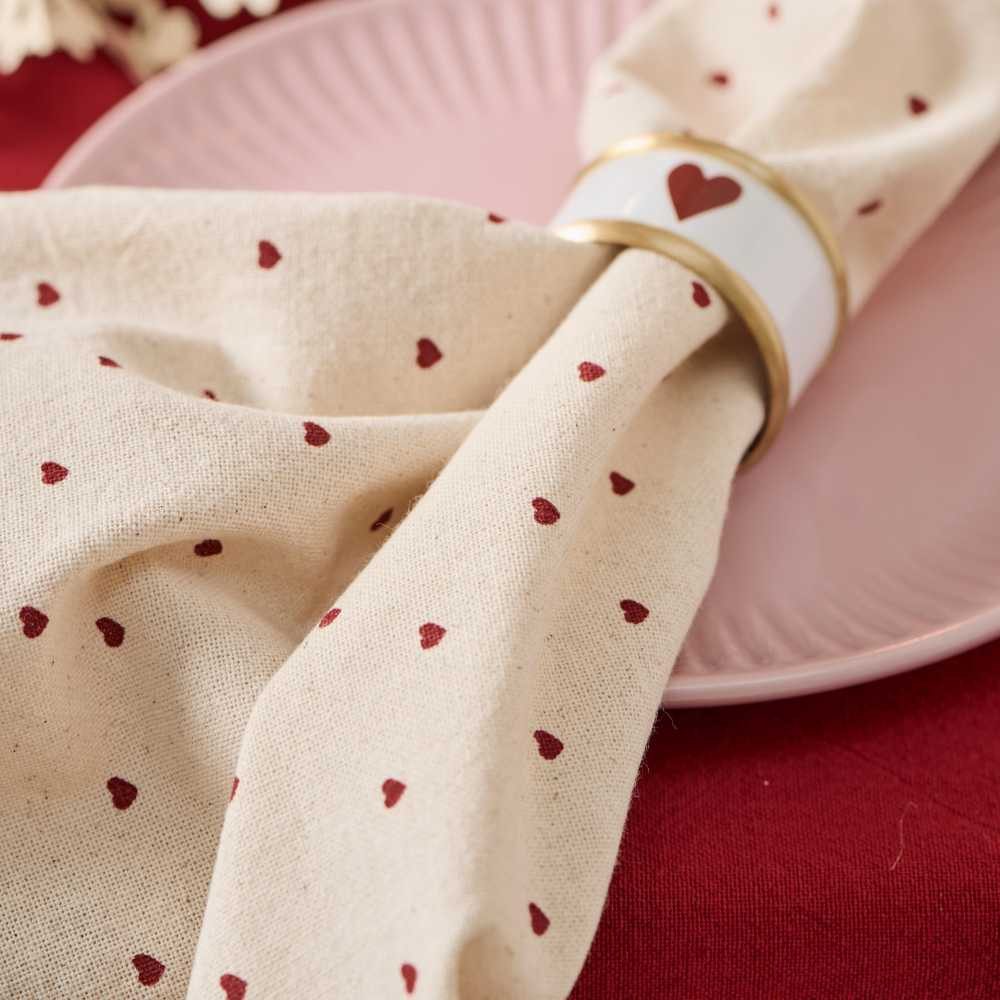 Ib Laursen Stoffserviette IB Laursen Stoffserviette VALENTIN Natur mit Roten Herzen