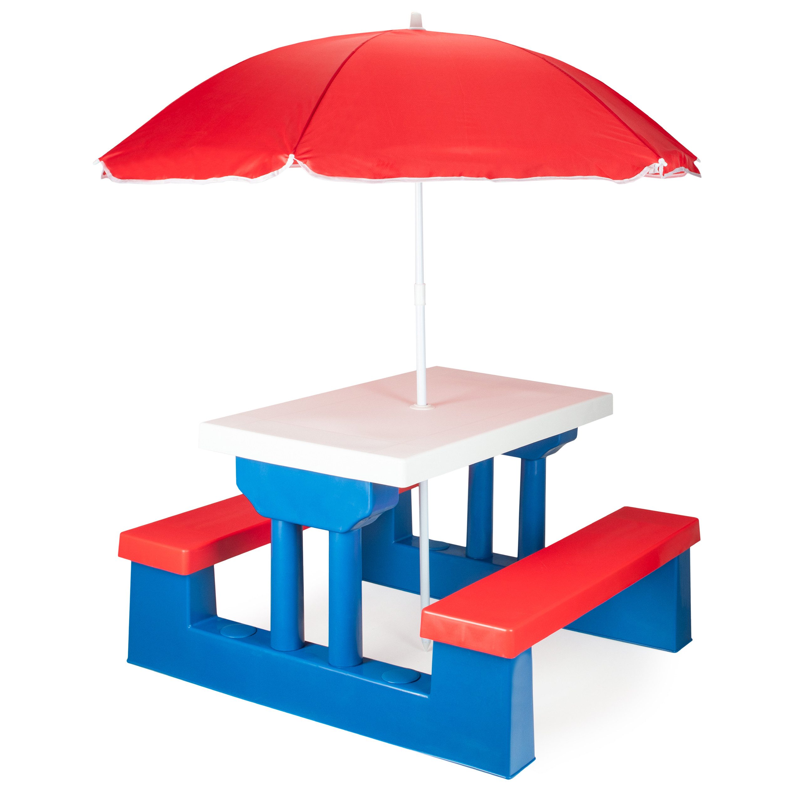 COIL Garten-Kindersitzgruppe Kinder-Picknicktisch mit Sonnenschirm 107 x 67 x 135 cm, 5 kg, (4-tlg), verschiedene Farben, Kunststoff UV-beständig, für Kinder ab 3 Jahren