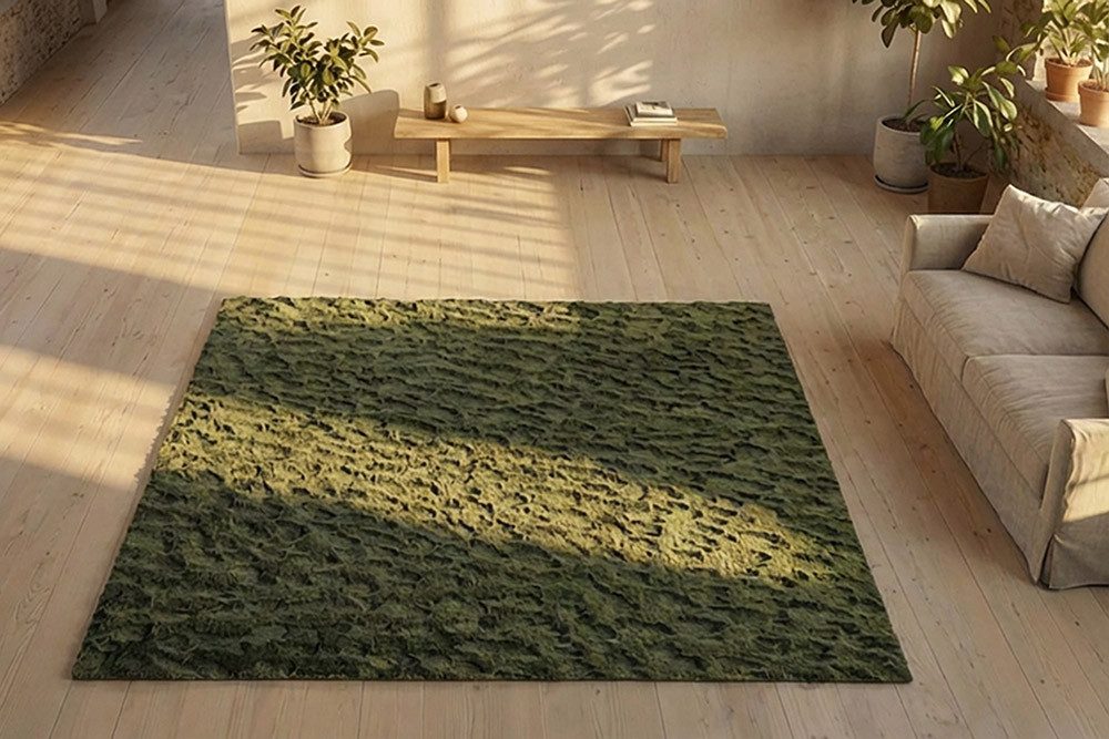 riess-ambiente Designteppich DUNE 230x160cm grün - Polyester, Indoor, 3D-Effekt, weich, modern, rechteckig, Höhe: 36 mm, Kurzflor-Teppich mit Hoch-Tief-Effekt - ideal f. Wohn- & Schlafzimmer