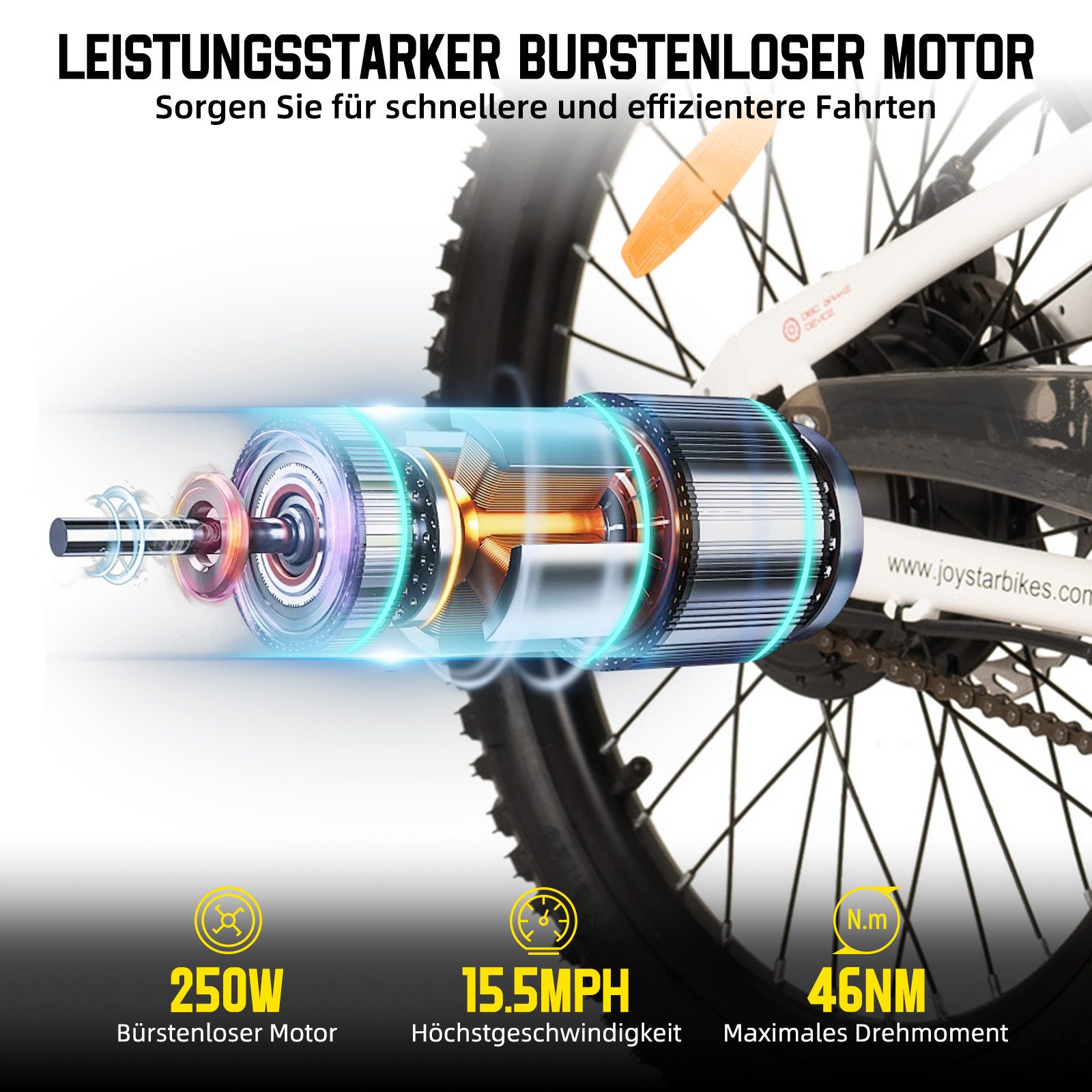 HILAND E-Bike 20 Zoll E-Mountainbike 24V 250W, Akku entnehmbar, Kinder & Erwachsene, Heckmotor, 124,8 Wh