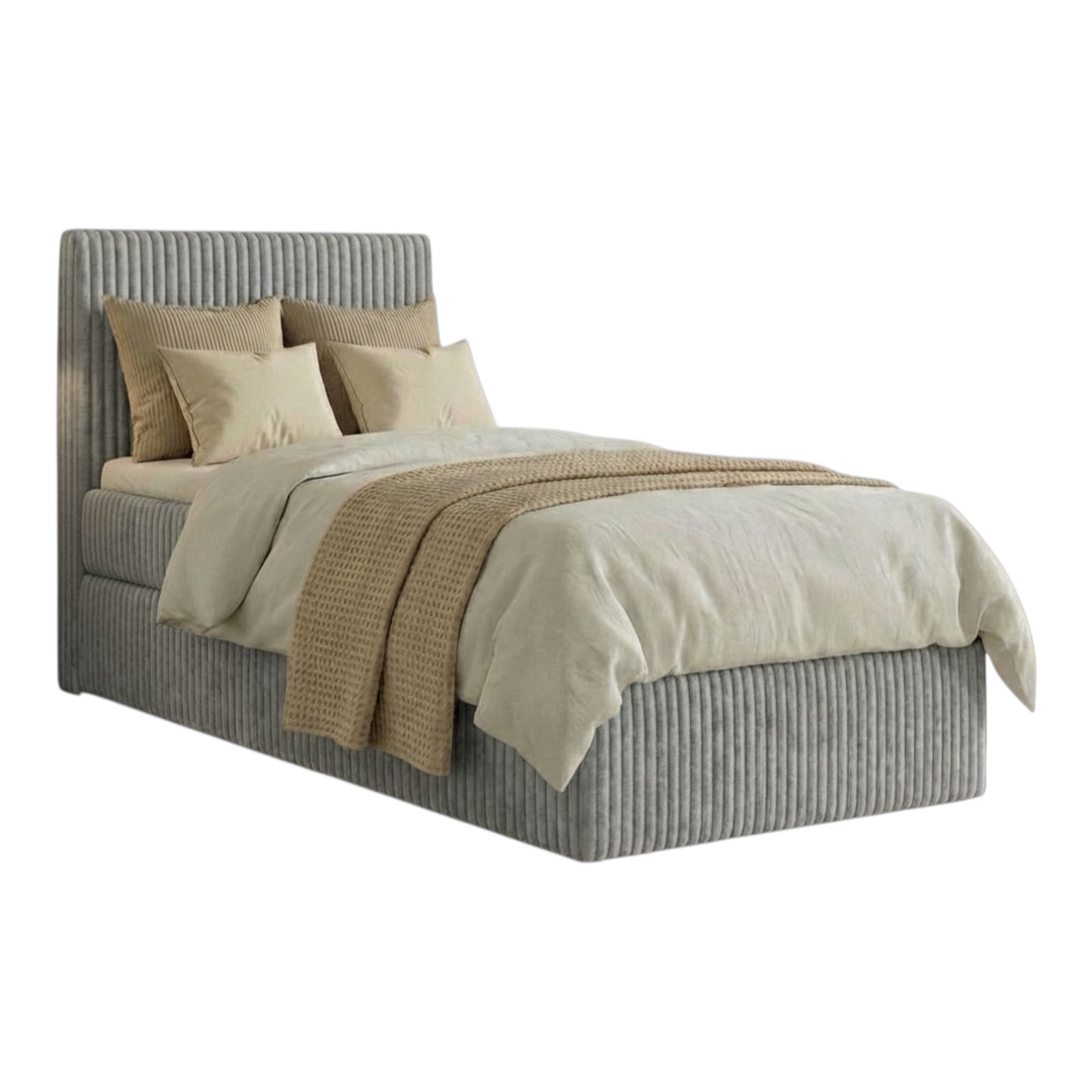 Boxspringbett Einzelbett RALFI mit Bettkasten und gepolstertem Kopfteil
