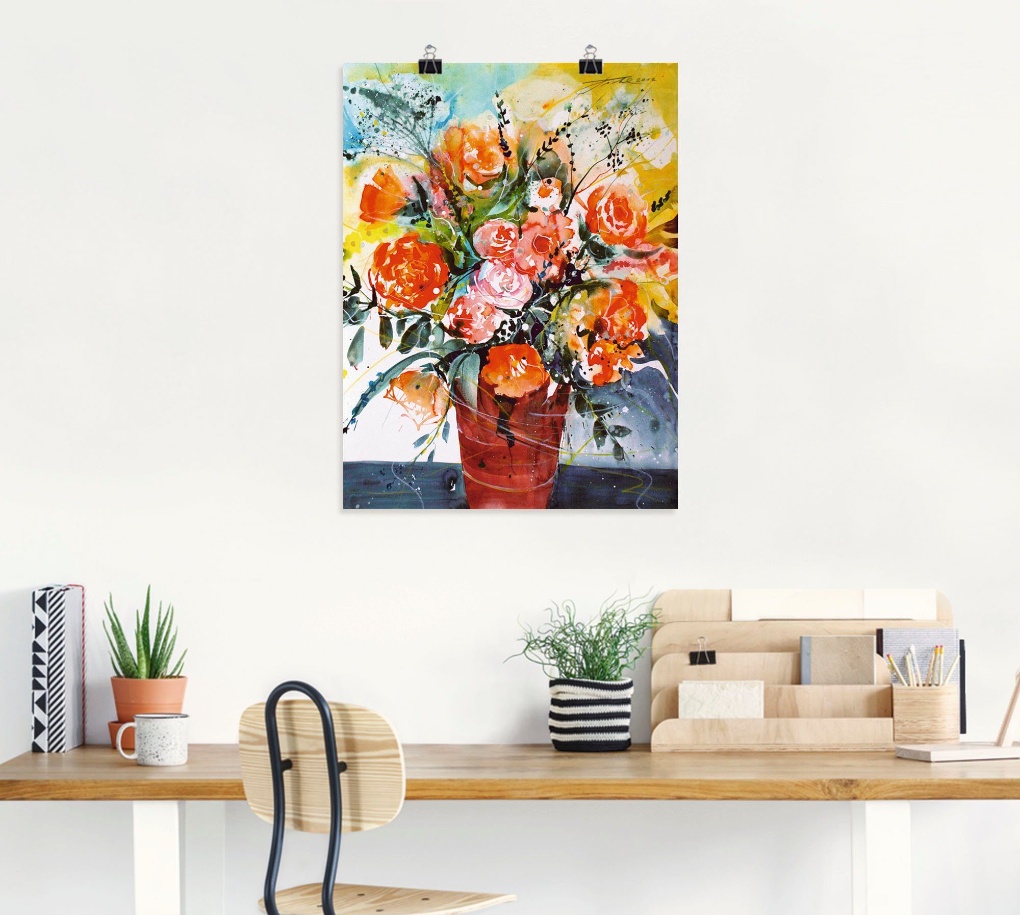 Artland Wandbild Rosen Vase, in Leinwandbild, Blumen Poster St), versch. Wandaufkleber als in (1 brauner Größen Alubild, oder