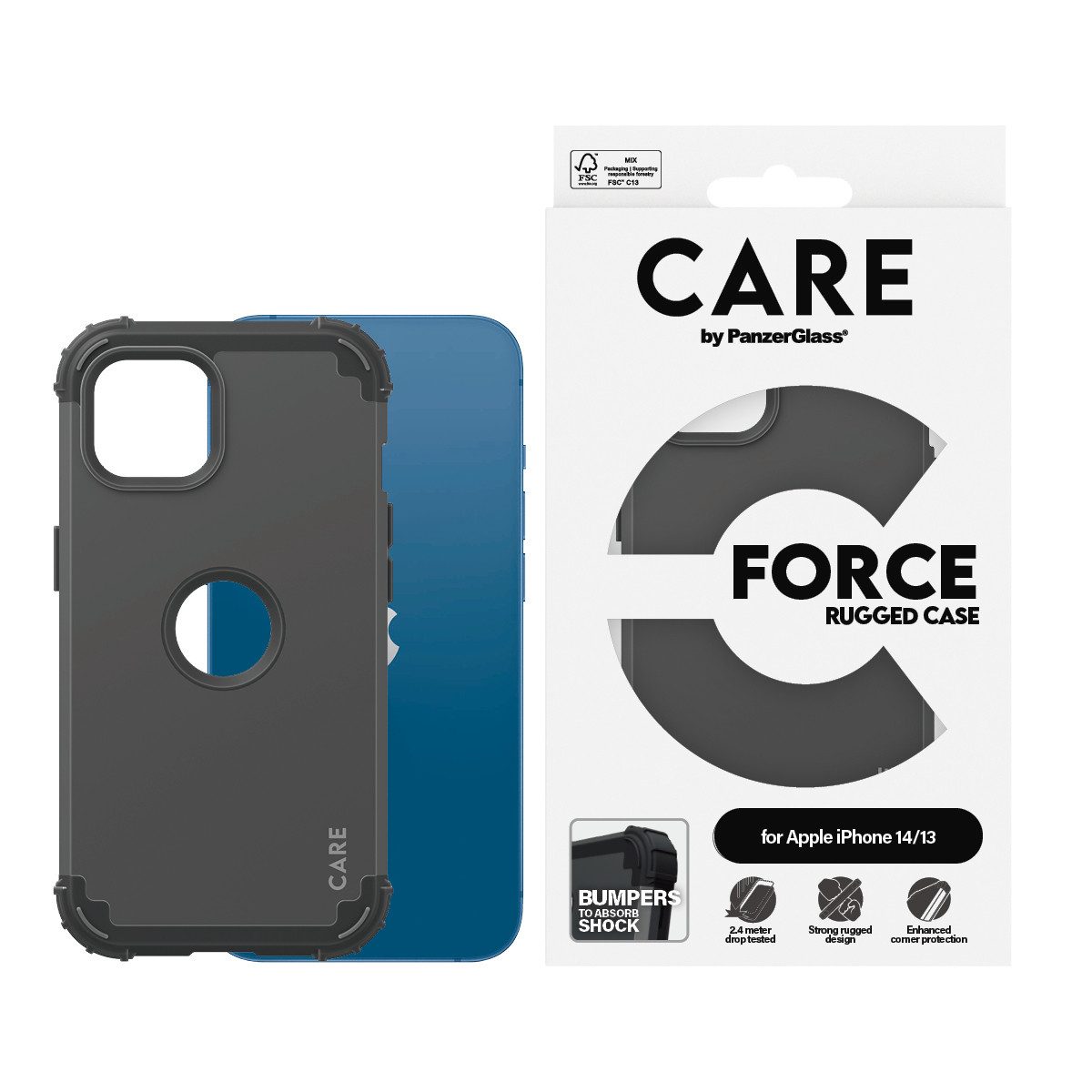 CARE by PanzerGlass Handyhülle Force Rugged Case für Apple iPhone 14/13, Backcover, Schutzhülle, Handyschutzhülle, Case, Schutzcase, stoßfest