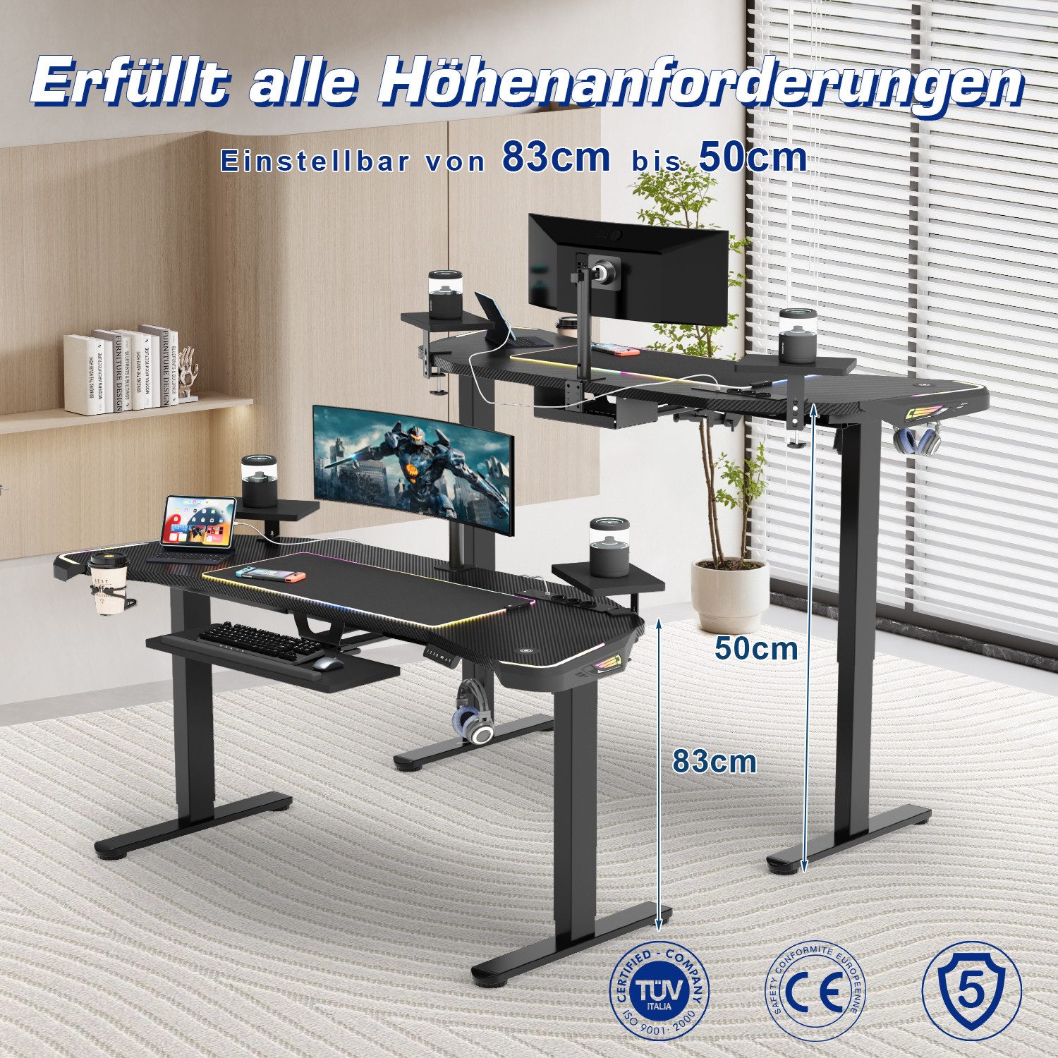 HOMALL Gamingtisch Höhenverstellbar Gaming Tisch mit günstig online kaufen