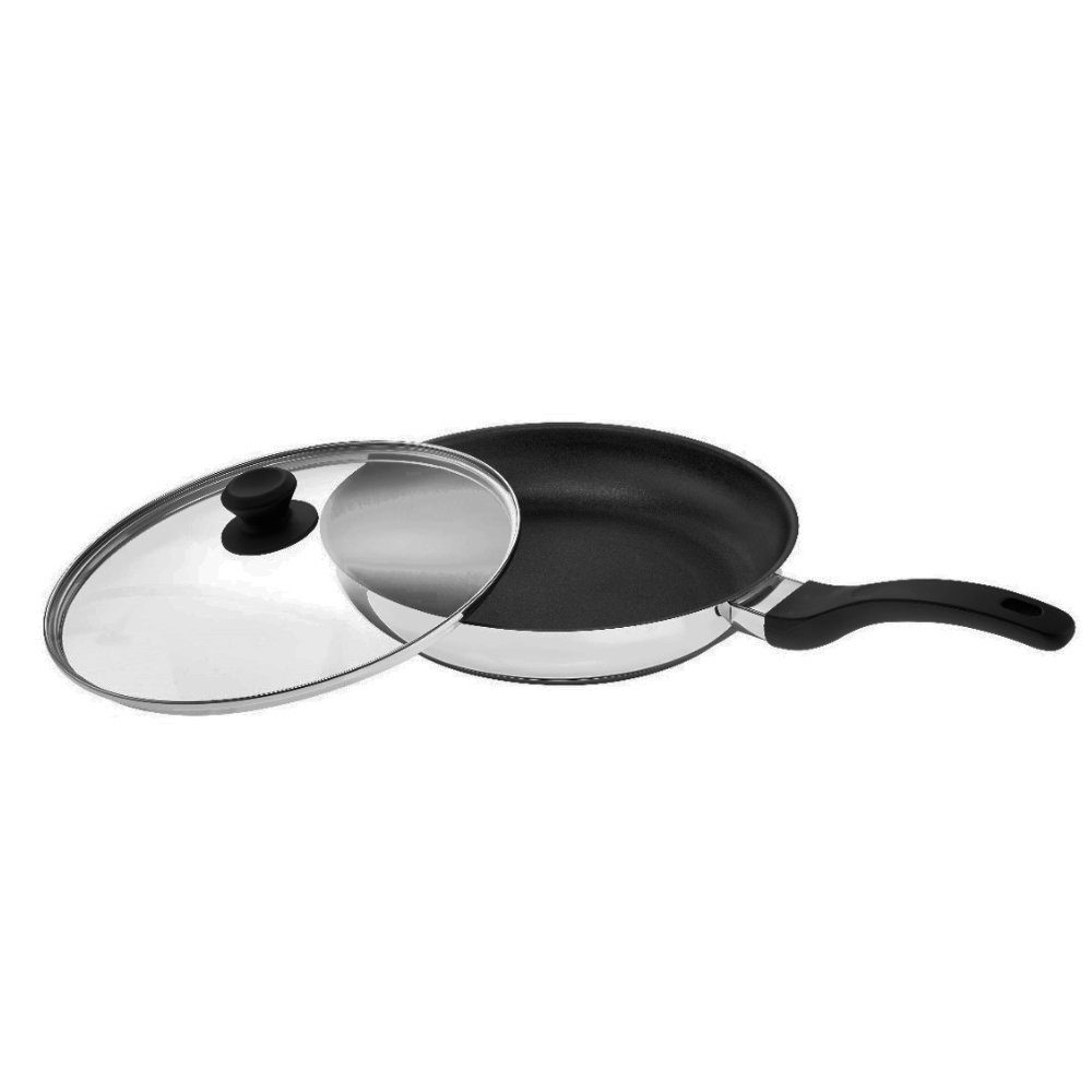 ROHE Germany Schmorpfanne Güteglasdecke, Edelstahl, Kunststoff (Set, 2-tlg., 1 x Pfanne, 1 x Deckel), Ø 28 cm, induktion, antihaftbeschichtet