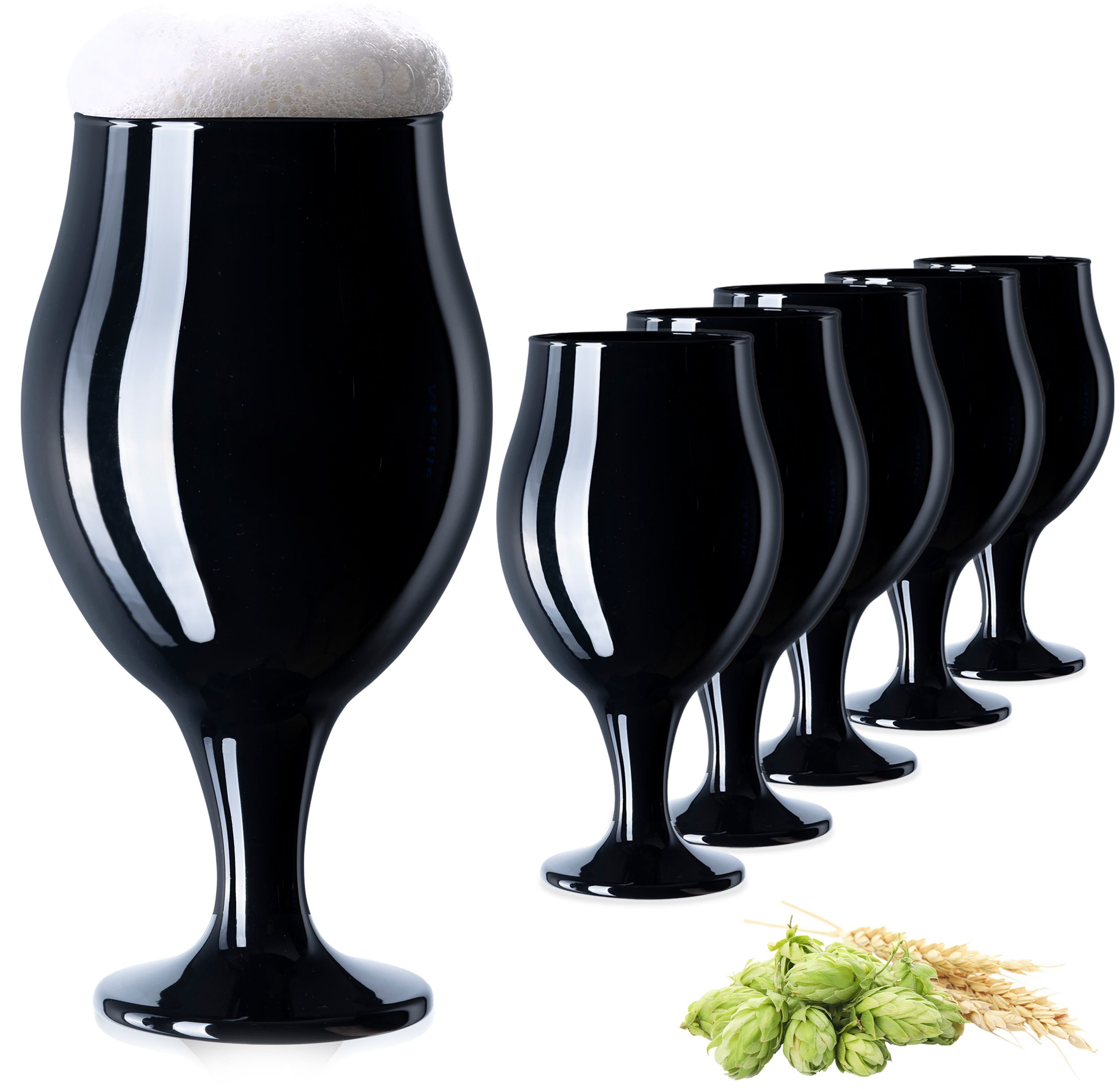 Biertulpen, Bierglas 6 Schwarze Teilig Glas, Set PLATINUX 550ml) (max. Pilsgläser Bierschwenker Biergläser 450ml Glas