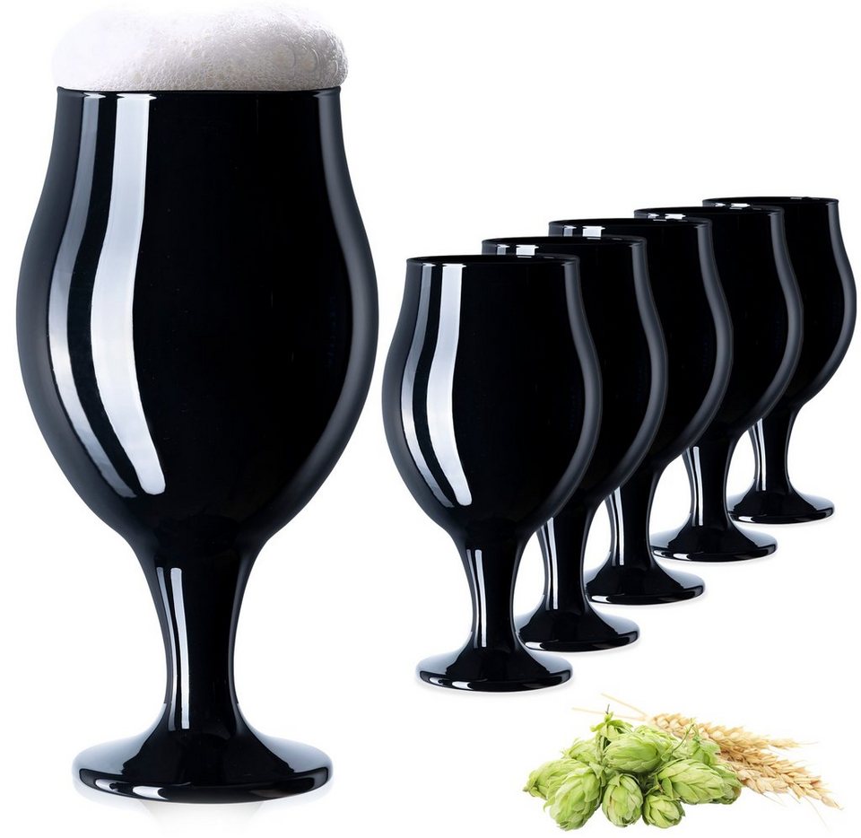 PLATINUX Bierglas Schwarze Biertulpen, Glas, Biergläser Set 6 Teilig 450ml  (max. 550ml) Glas Bierschwenker Pilsgläser
