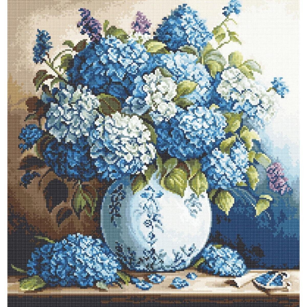 Luca-S Kreativset Luca-S Gobelin Stickpackung "Vase mit Hortensien", Zählmuster, 20x21c, (embroidery kit by Marussia)