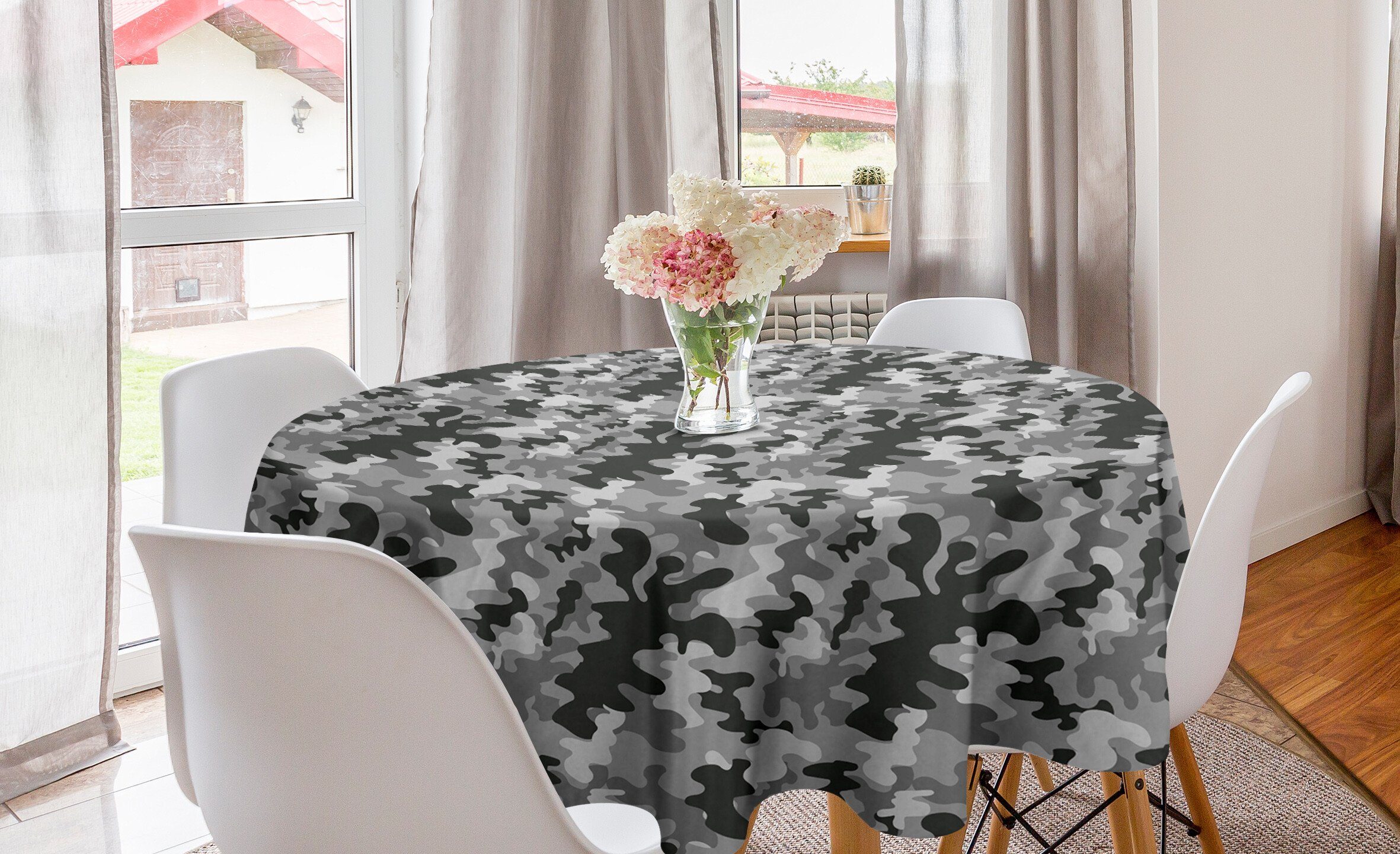 Küche Dekoration, Schwarz Esszimmer Kreis für und Graustufen- Gloomy Tischdecke Abdeckung Tischdecke Abakuhaus Grau