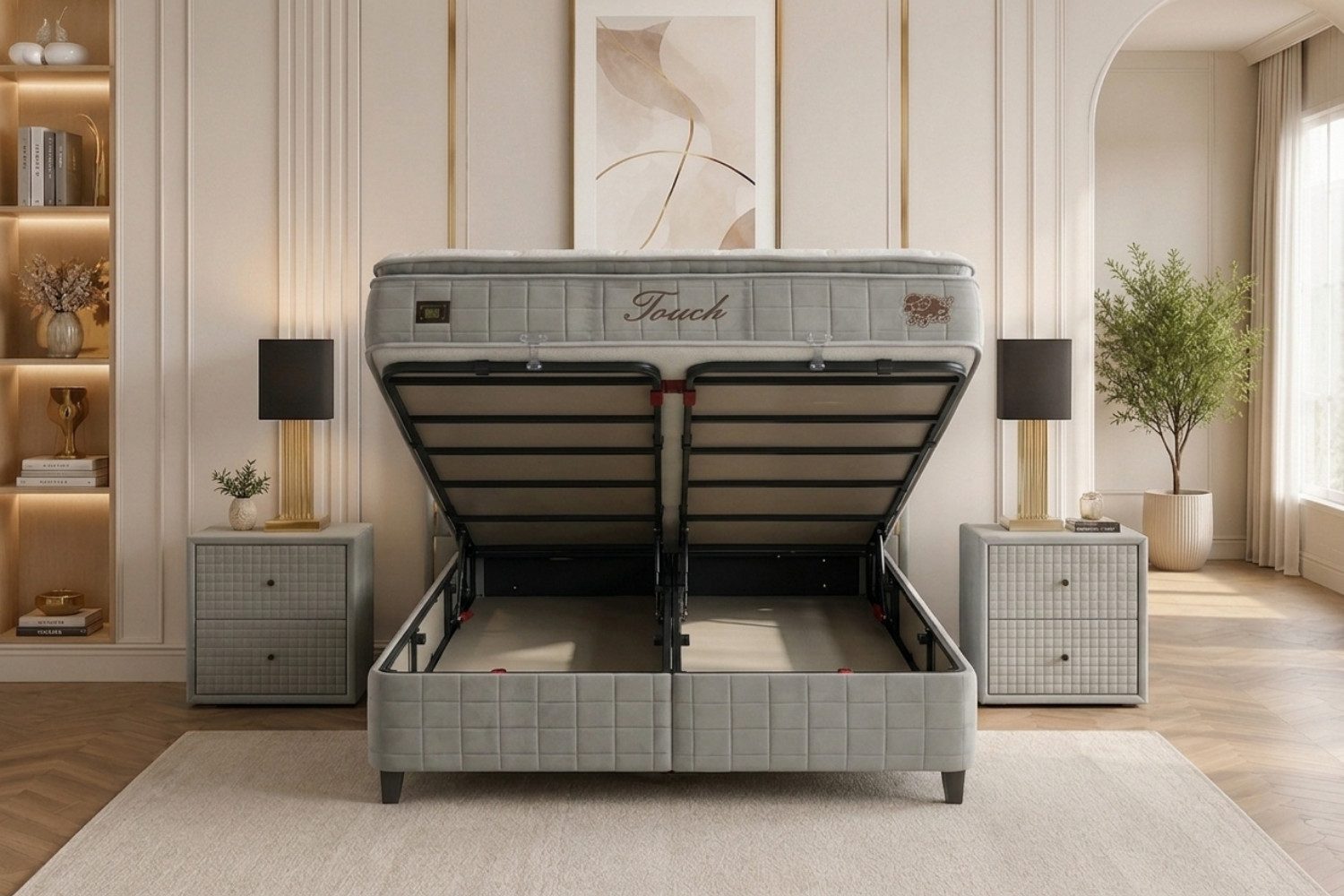gowoll Boxspringbett 180 x 200 Beige mit Matratze und gepolstertem Kopfteil Luxus bett (Kostenlose Lieferung, gepolstertes Kopfteil + Taschefederkern Matratze + – Bild 3 von 5
