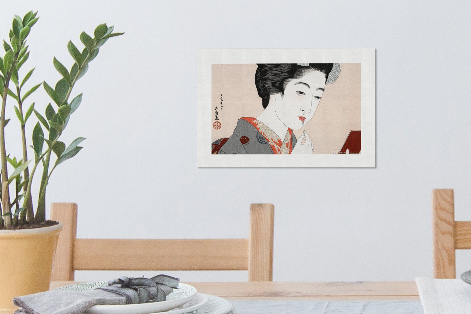 Wanddeko, Vintage, OneMillionCanvasses® 30x20 - Leinwandbild (1 Japanisch - St), Make-up cm Frau - Leinwandbilder, Aufhängefertig, Wandbild