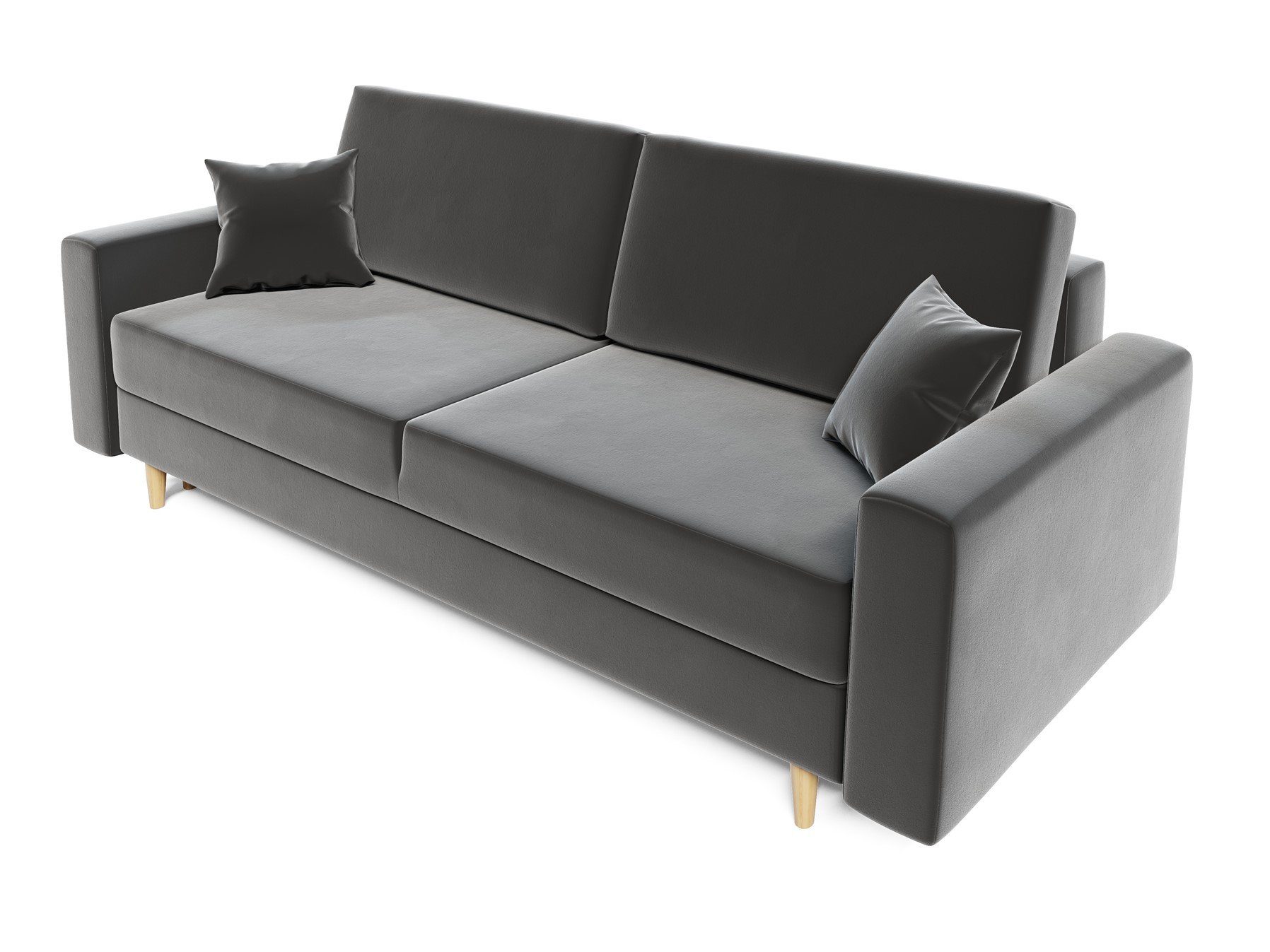 Schlaffunktion, mit Grau Designersofa Rundumbezug, 60er 3-Sitzer BELLA Möbel Style Fun Sofa Schlafsofa
