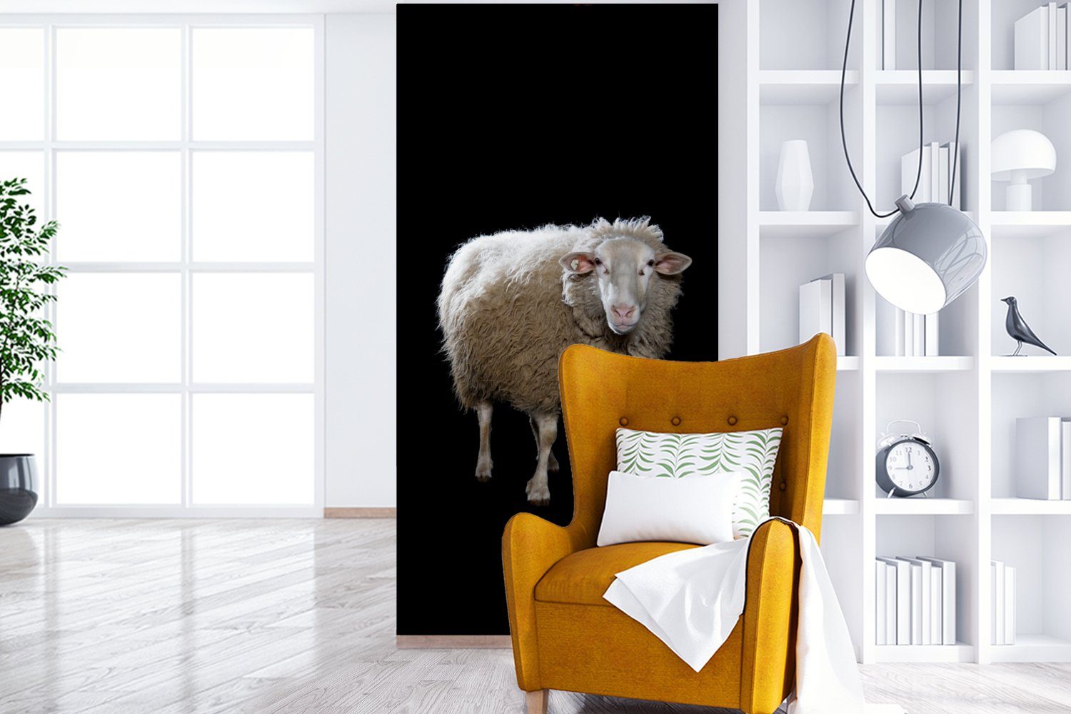 Vliestapete Wohnzimmer für Nutztiere Fototapete (2 - Matt, Fototapete Schafe bedruckt, Küche, St), Schwarz, Schlafzimmer MuchoWow -