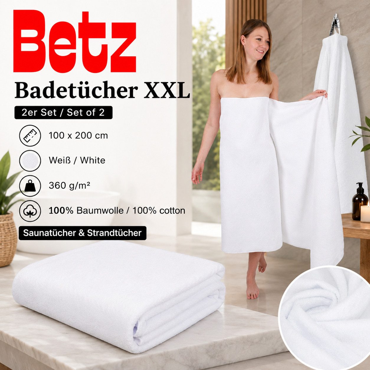 Betz Badetuch 2 Stück Saunatücher groß XXL Berlin 100x200 cm, 100% Baumwolle (Set, 2-St), Badetuch Saunatuch Badetücher Saunatücher