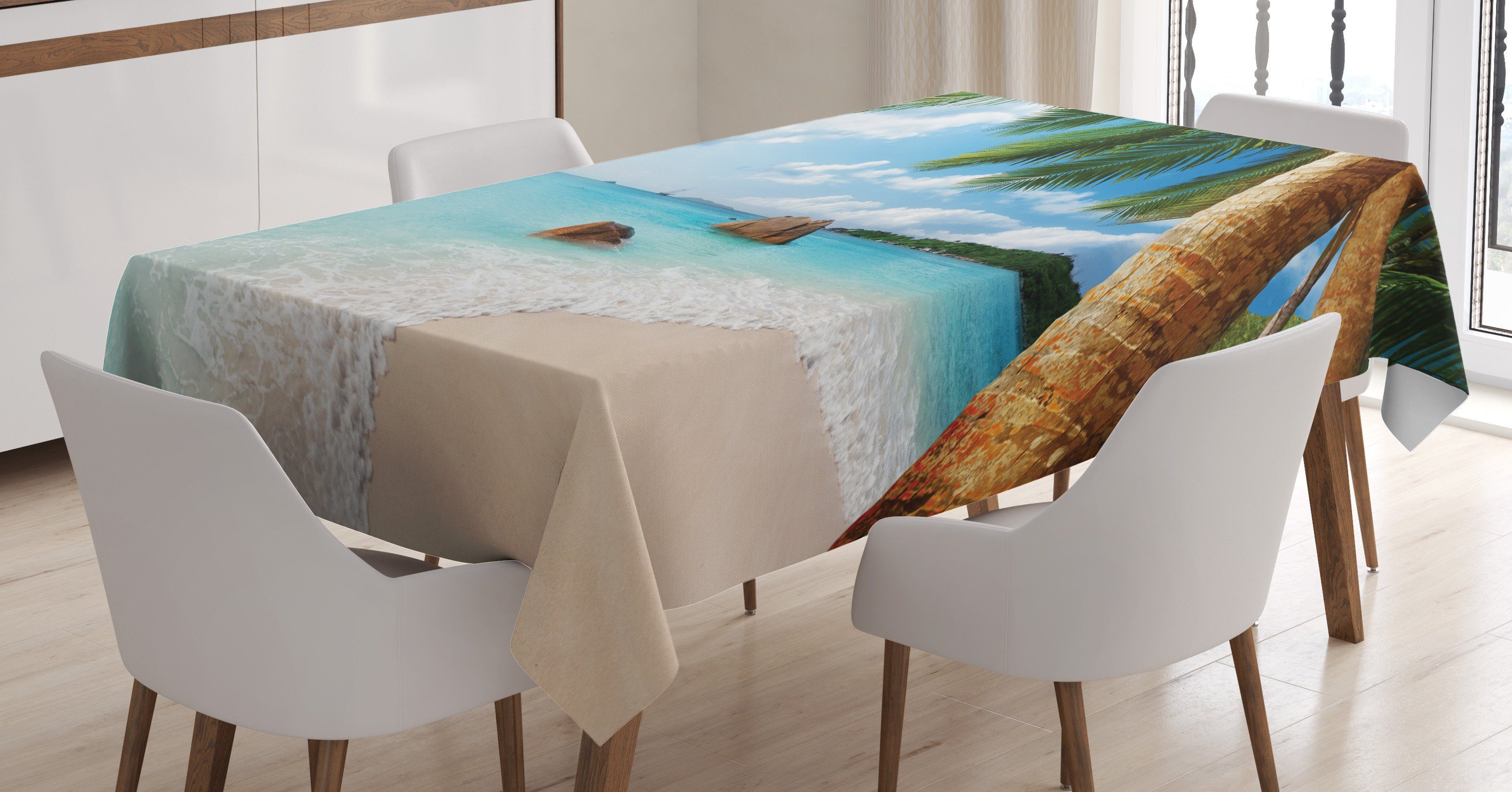 Abakuhaus Tischdecke Farbfest Waschbar Für den Außen Bereich geeignet Klare Farben, Strand Exotische Palme Ozean