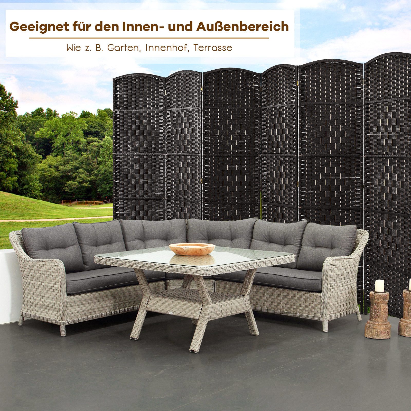 COSTWAY Paravent, Outdoor 6 TLG. Raumteiler 273x180cm klappbar