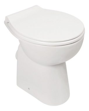 Calmwaters Tiefspül-WC, Bodenstehend, Abgang Waagerecht, Stand WC, spülrandlos, 7 cm erhöht, Set WC Sitz, Spülkasten, 99000187