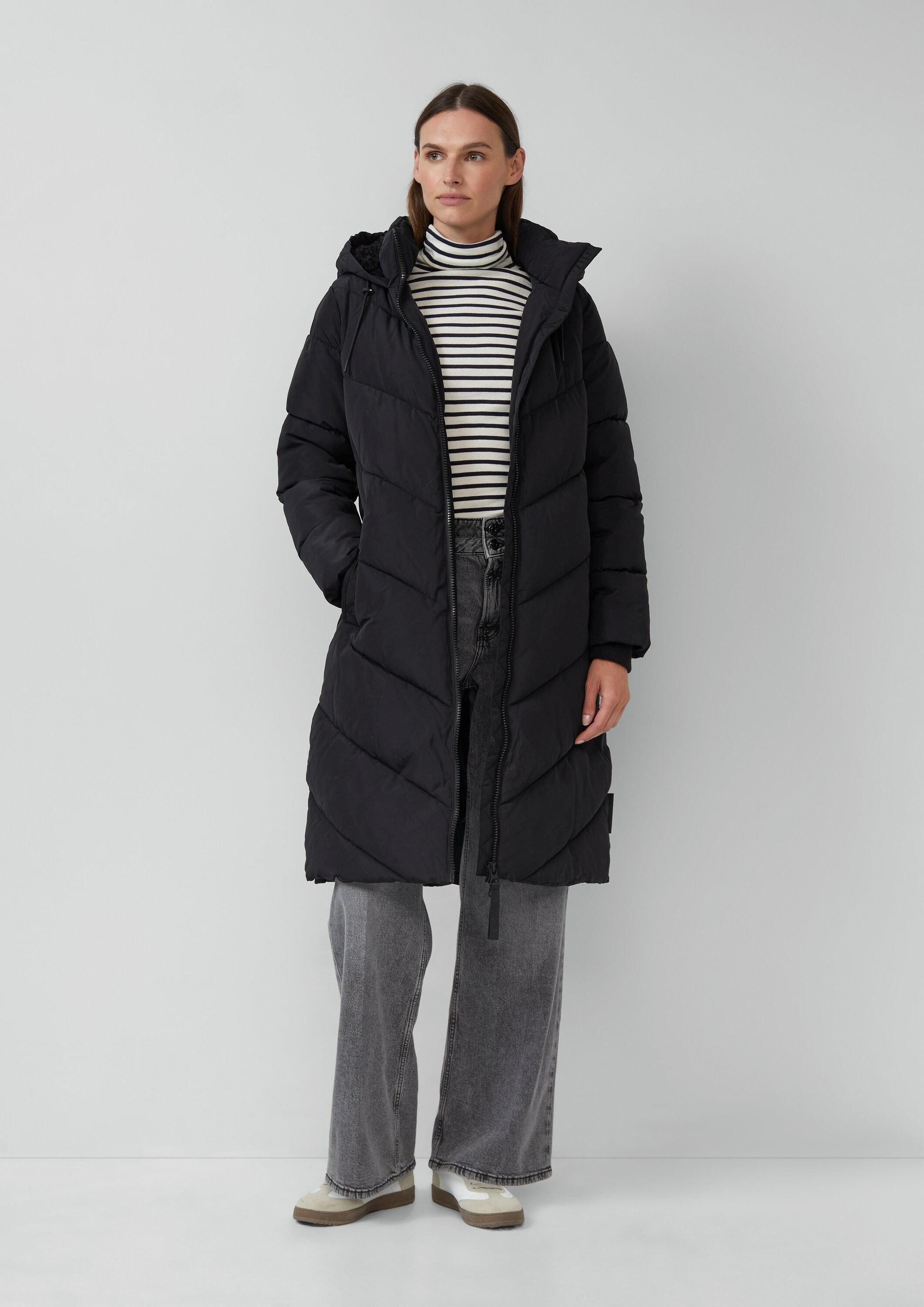 s.Oliver Wintermantel Outdoor-Mantel Steppmantel mit Teddyplüsch-Kapuze