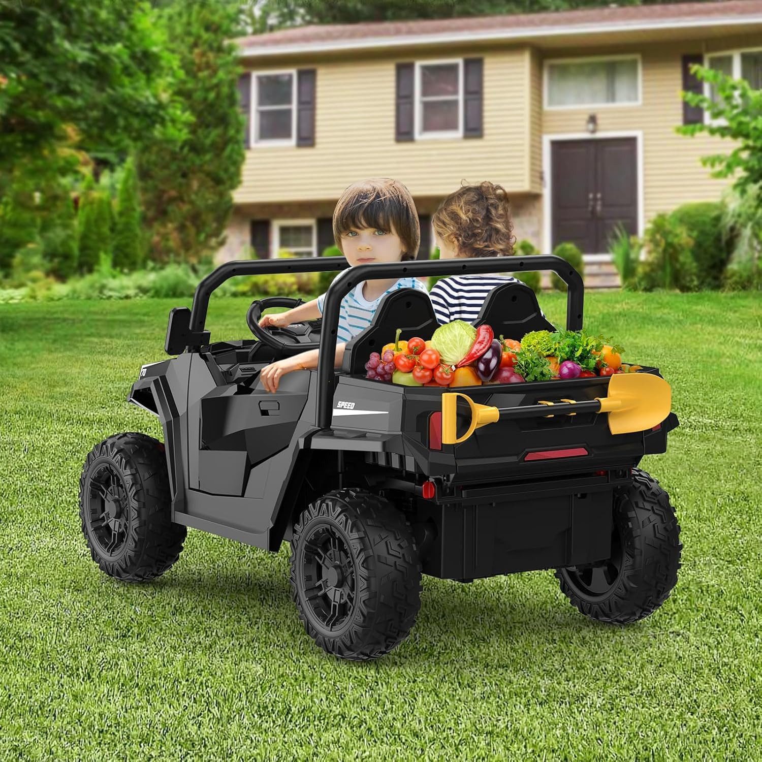 GarveeMore Elektro-Kinderquad 24V 2-Sitzer Elektro-Kinderauto, mit Fernbedienung, Licht und Musik