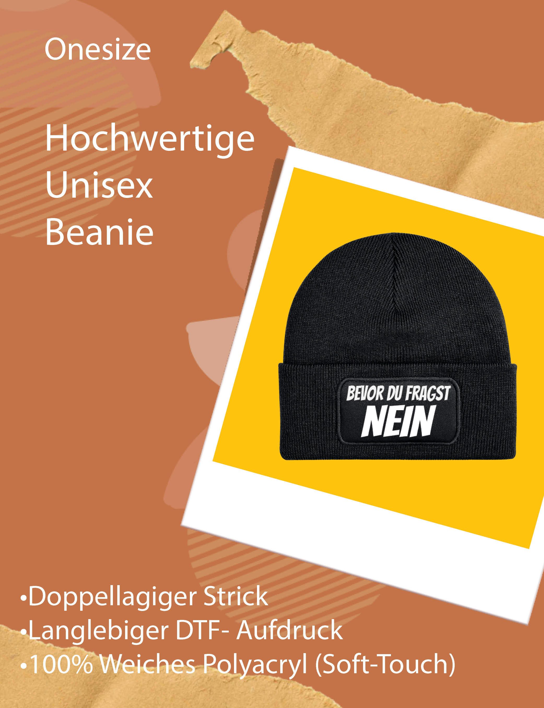 Youth Designz Beanie Herren & Damen unisex Mütze "Bevor Du Fragst NEIN" Print Statement Beanie mit lustigen Aufdruck Geschenk für Männer und Frauen