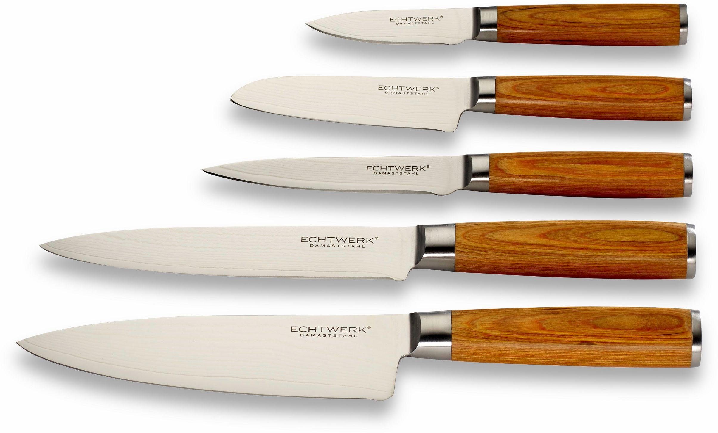 in Optik Damaszener 5-tlg), Holzgriffen Messer-Set Küchenmesser-Set ECHTWERK (Set, natürlicher mit