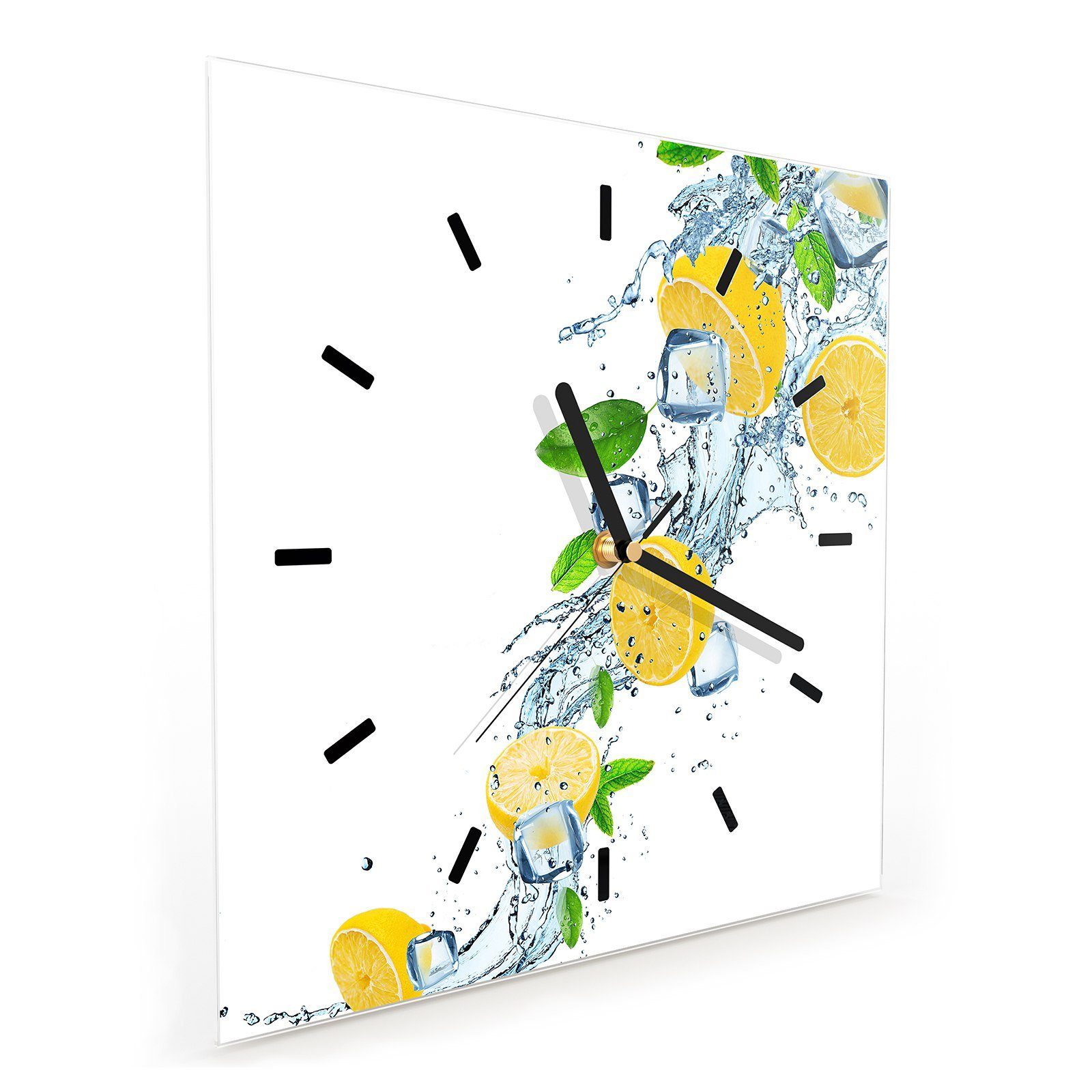 30 30 Zitronen Wanduhr Wanduhr mit Wandkunst Glasuhr Wasserwelle x auf cm Primedeco Motiv Größe