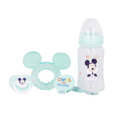 Disney Babyflasche Disney Baby Mickey Maus Flasche Schnuller Schnullerhalter und Beißring, Geschenkverpackung