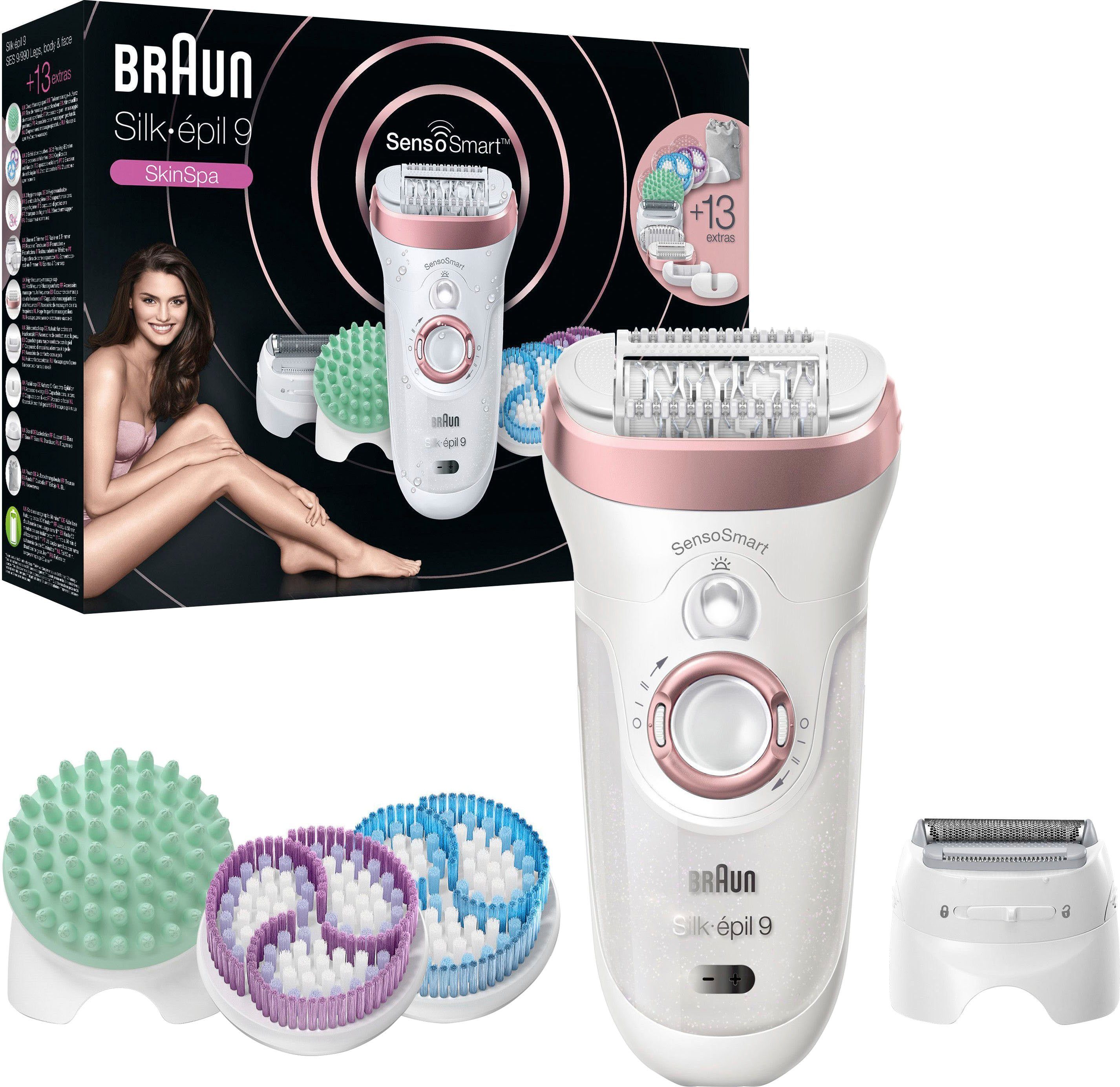 Braun Epilierer Silk-épil 9 9-990 St., 13 Micro-Grip-Pinzetten-Technologie, & SkinSpa, Dry-Epilation kabellose Aufsätze: Wet