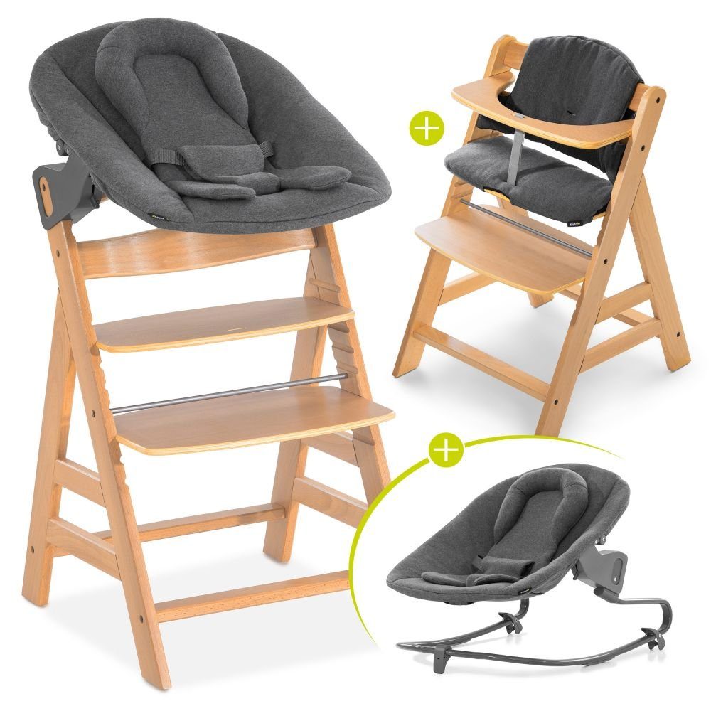 Hauck Hochstuhl Alpha Plus Natur Newborn Set (Set, 4 St), Baby Holz