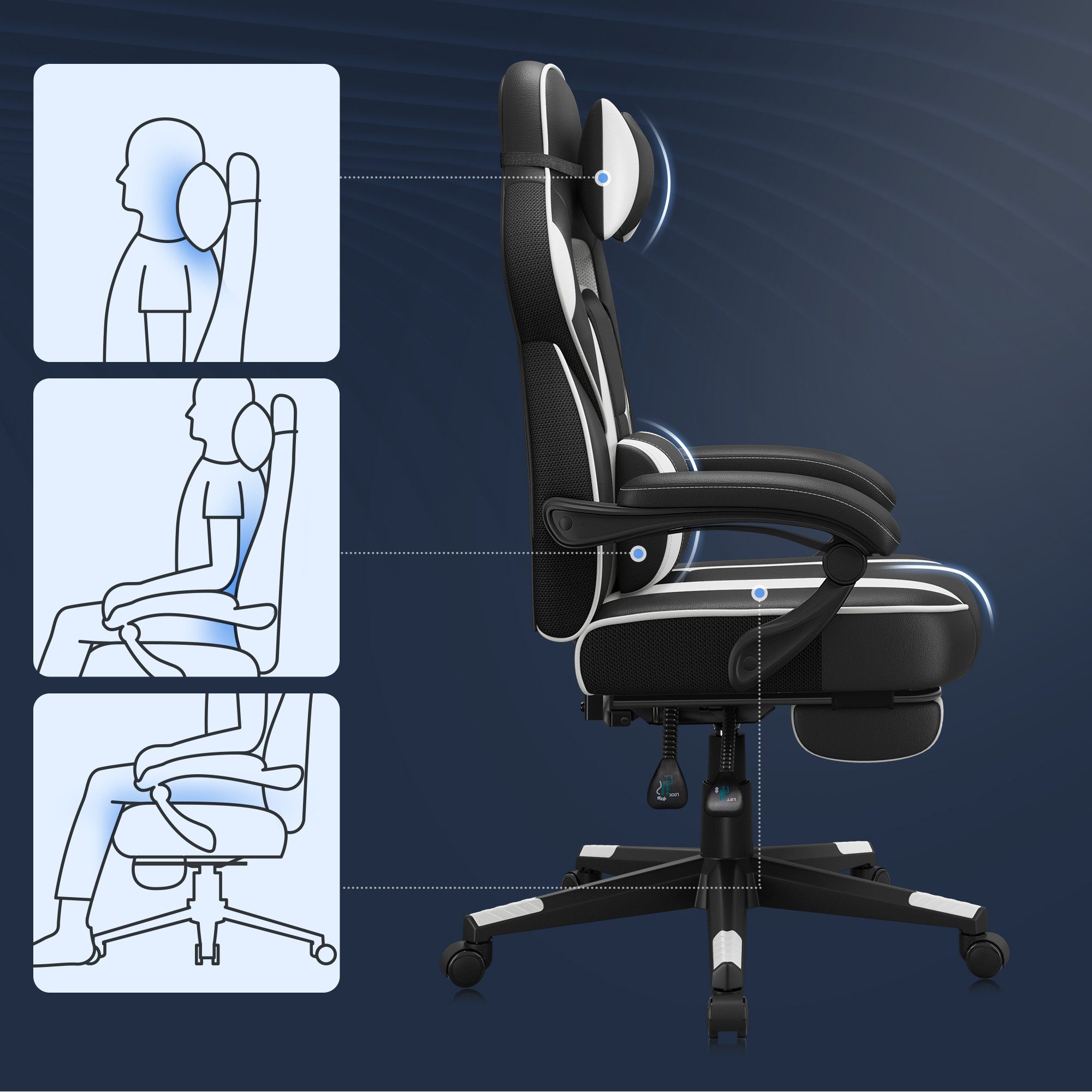ergonomischer weiß Home-Office Bürostuhl, Gaming-Stuhl, SONGMICS