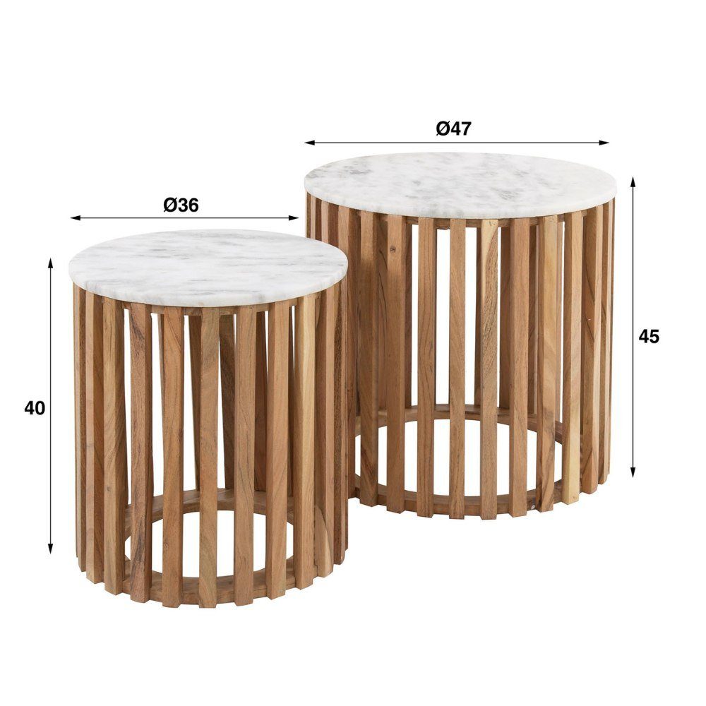 Weiß Natur und 2er-Set, Beistelltisch Uday aus Marmor in und Beistelltisch RINGO-Living Mangoholz Möbel
