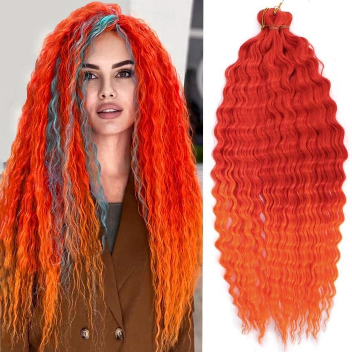 LuxusKollektion Kunsthaar-Extension Häkelzöpfe Twist Locken Welle 22Zoll Kupferrot Orange Ombre