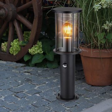 Globo Sockelleuchten, Leuchtmittel nicht inklusive, Außen Stehleuchte Gartenlampe Edelstahl Glas rauch Sensor H 45 cm