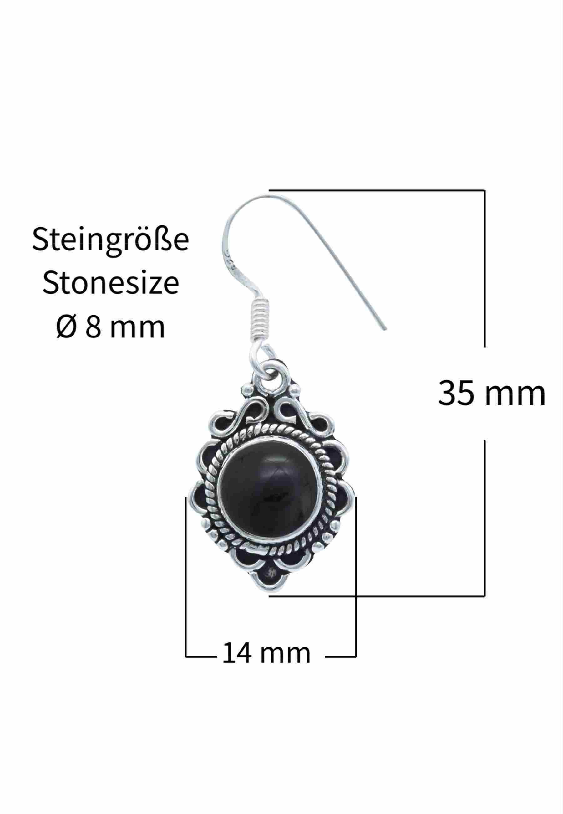mantraroma Paar Ohrhänger MALANG aus 925 Silber mit Onyx (Paar, Paar Ohrringe mit Schmuckbeutel), 925 Sterling Silber Ohrringe für Damen