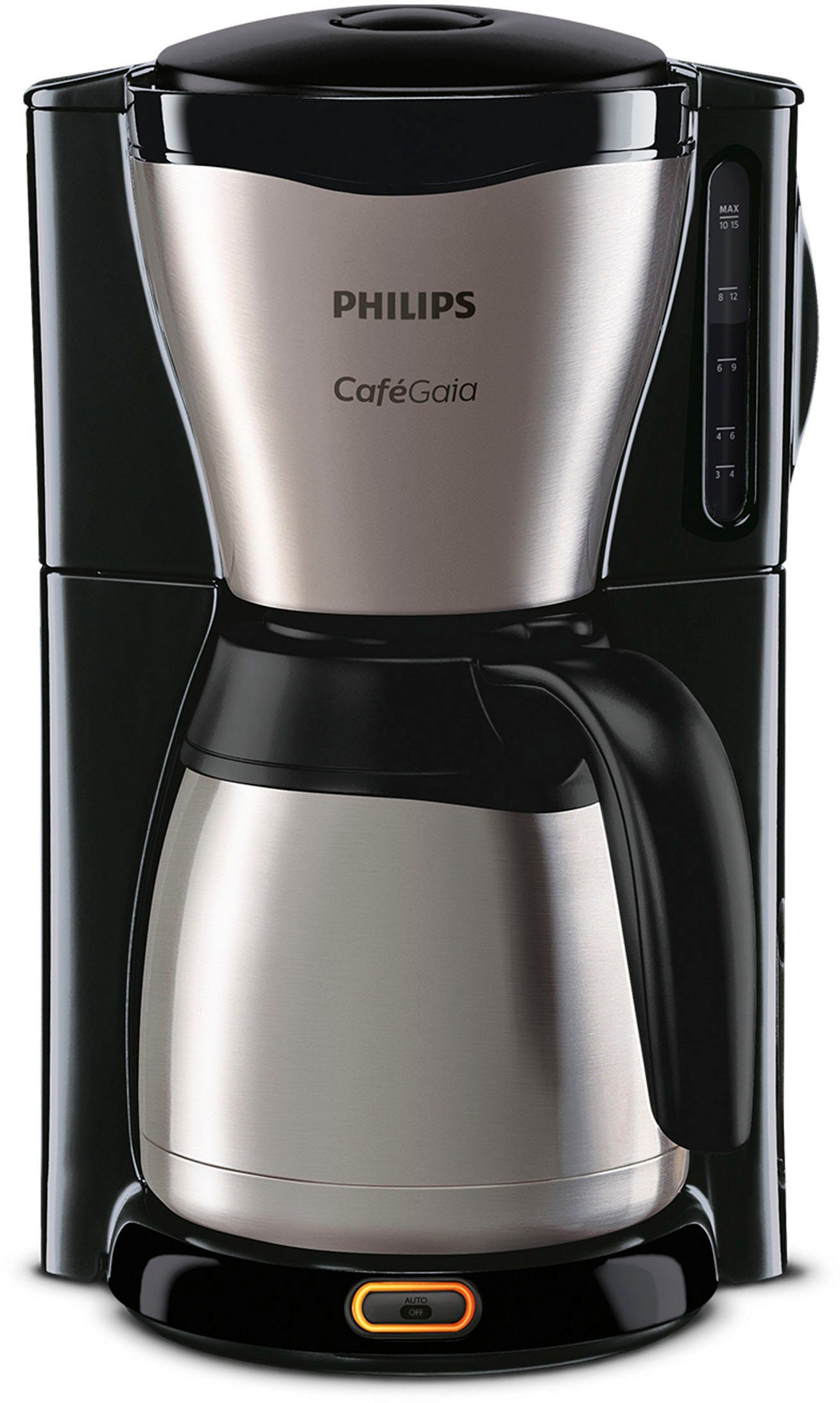 Philips Filterkaffeemaschine Gaia HD7546/20 Viva Collection, 1,2l Kaffeekanne, Papierfilter 1x4, mit Thermokanne, Tropfstopp und Abschaltfunktion, silber